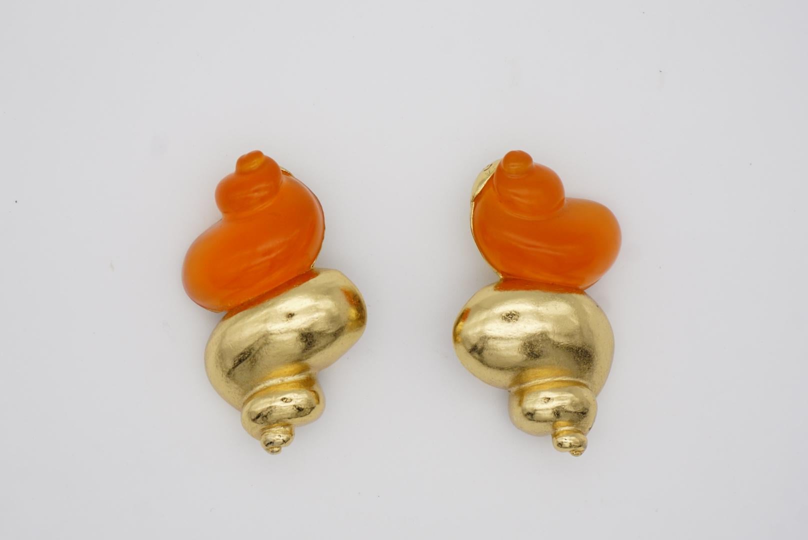 Christian Dior 1987 Robert Goossen Shell Conch Torch Jelly Orange Gold Earrings For Sale 2