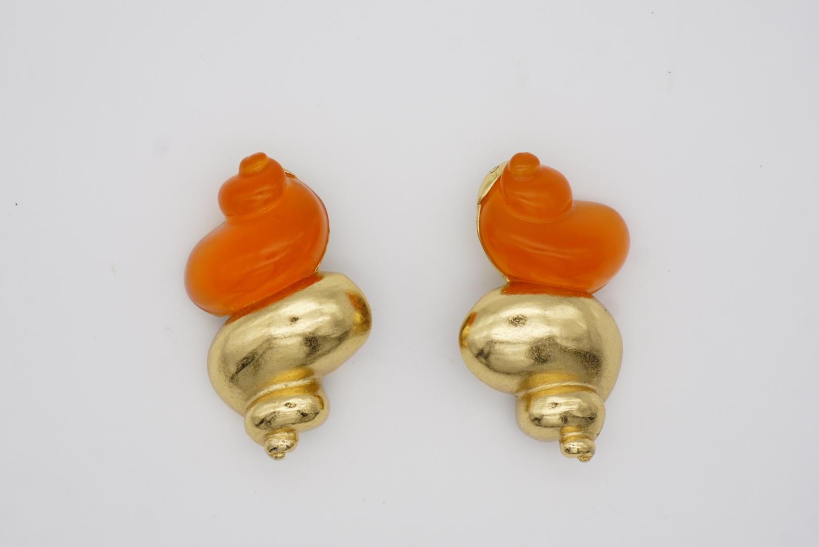 Christian Dior 1987 Robert Goossen Muschelschalen-Ohrringe mit Fackel in Orange und Gold im Angebot 3