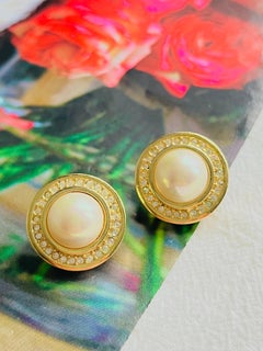 Christian Dior 1990 CHC Grosse Pendientes de perlas grandes redondas con cristales perforados