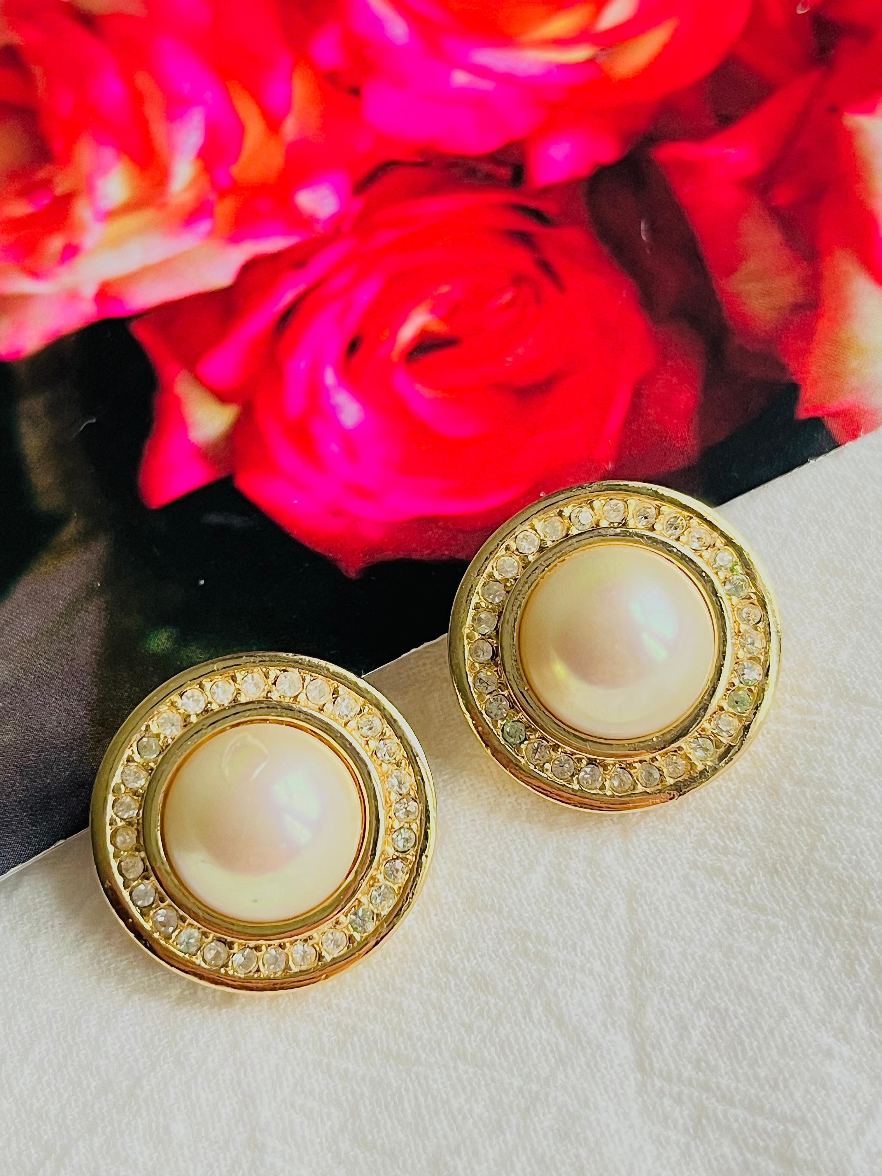 Art Nouveau Christian Dior 1990 CHC Grosse White Large Round Pearl Crystals Pierced Earrings