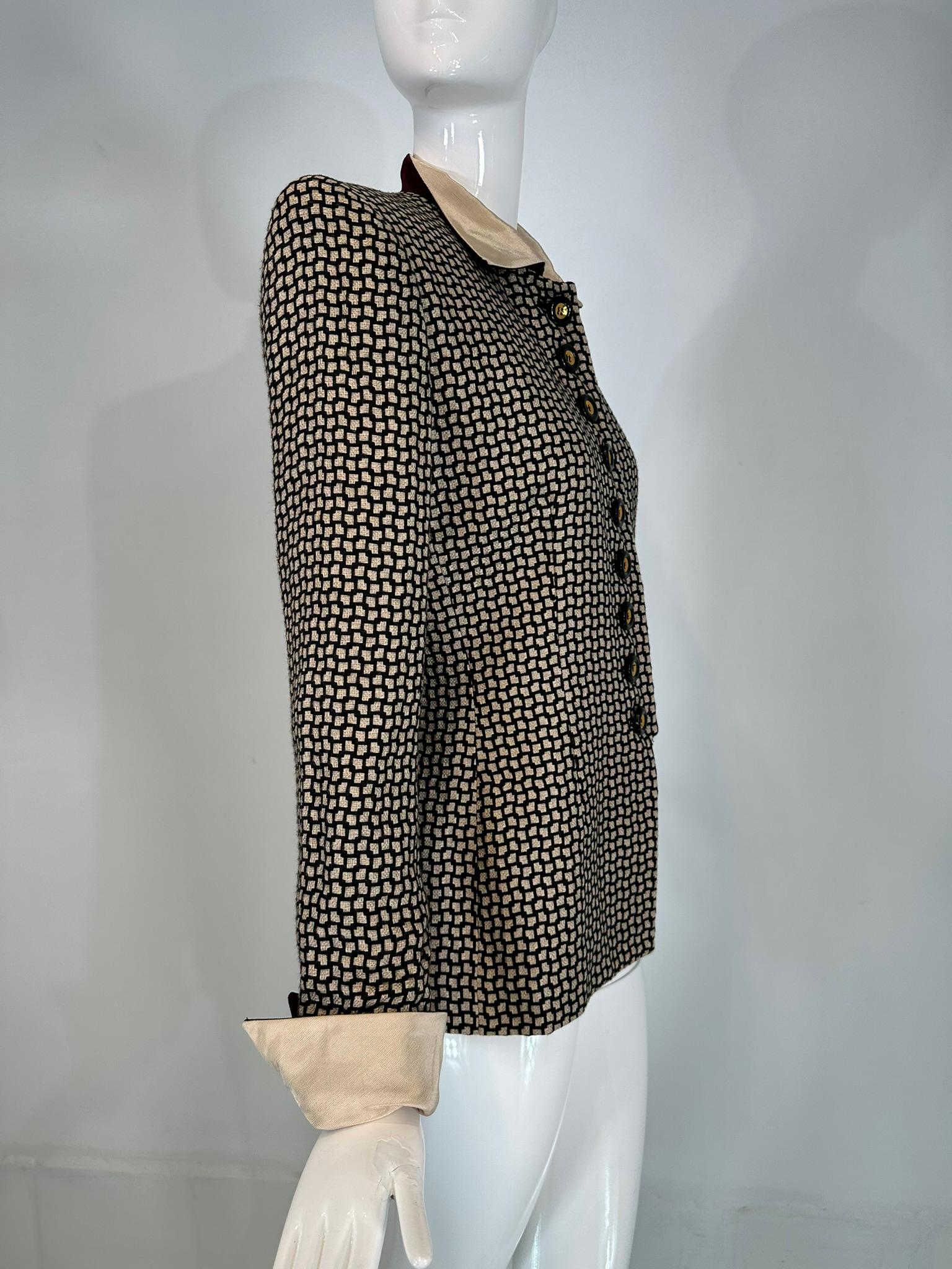 Christian Dior 1990s Black & Cream Woven Check Jacket with Button Collar & Cuffs 6