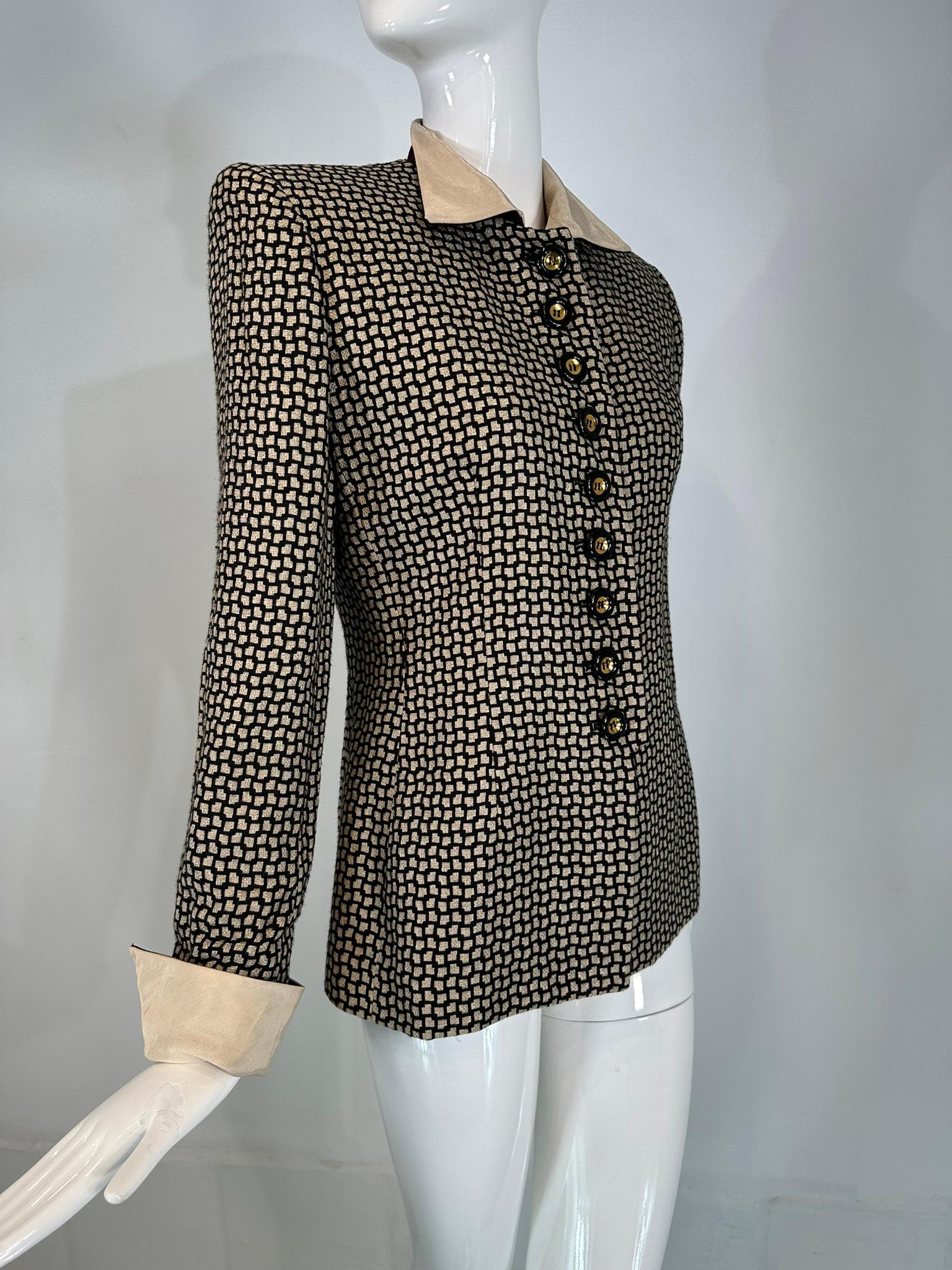 Christian Dior 1990s Black & Cream Woven Check Jacket with Button Collar & Cuffs 7