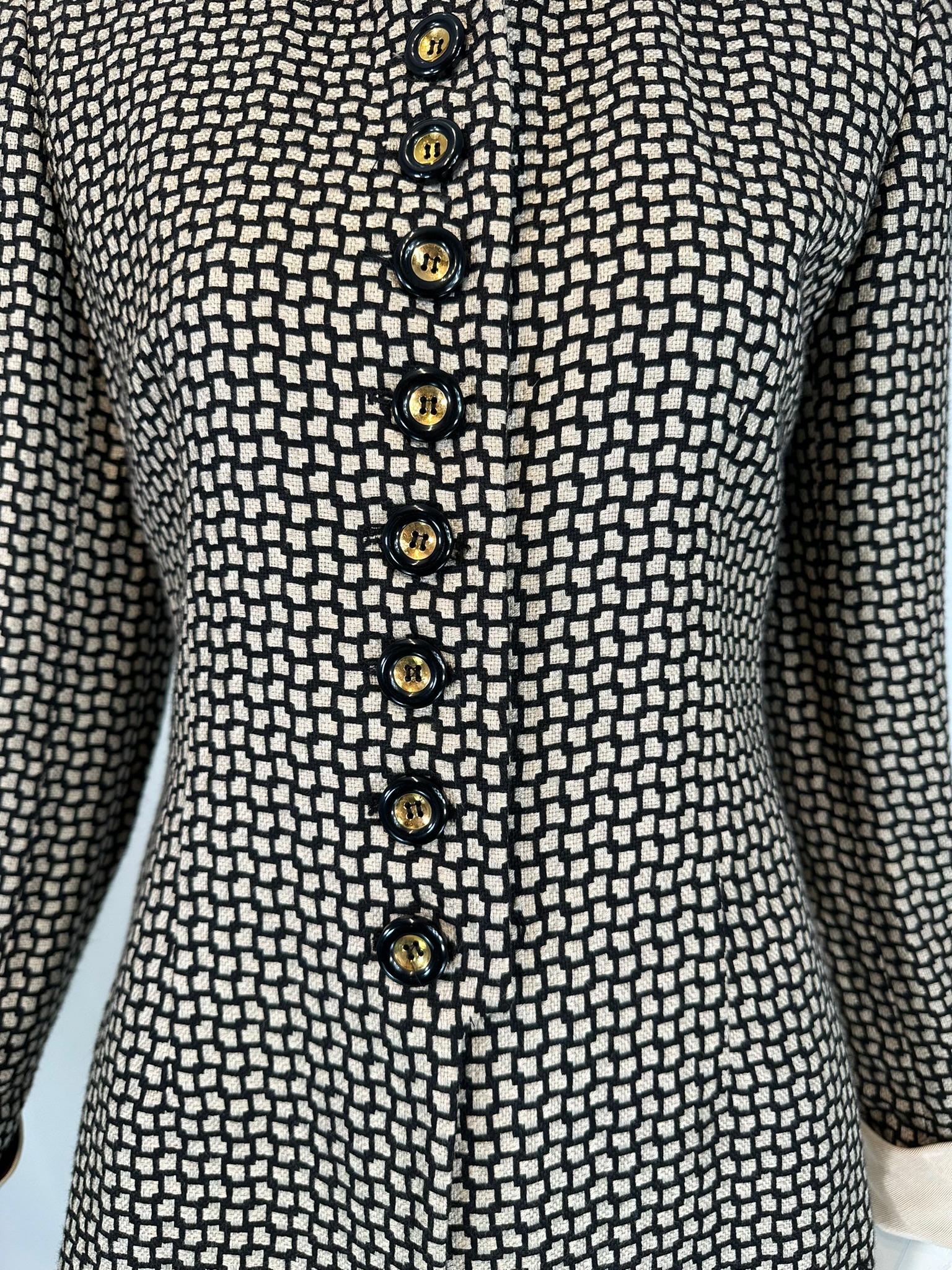 Christian Dior 1990s Black & Cream Woven Check Jacket with Button Collar & Cuffs 8