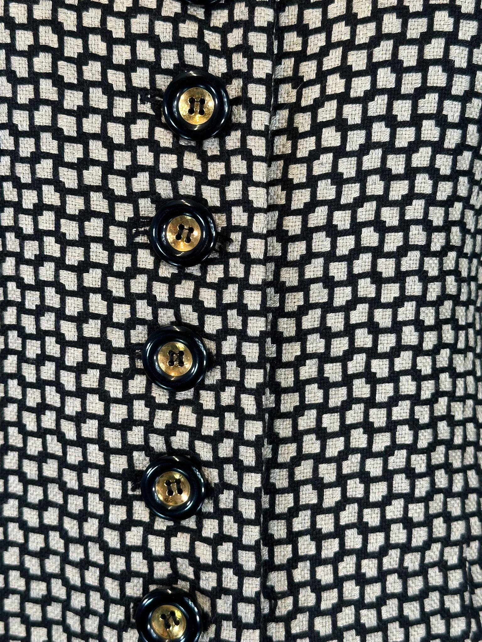 Christian Dior 1990s Black & Cream Woven Check Jacket with Button Collar & Cuffs 9
