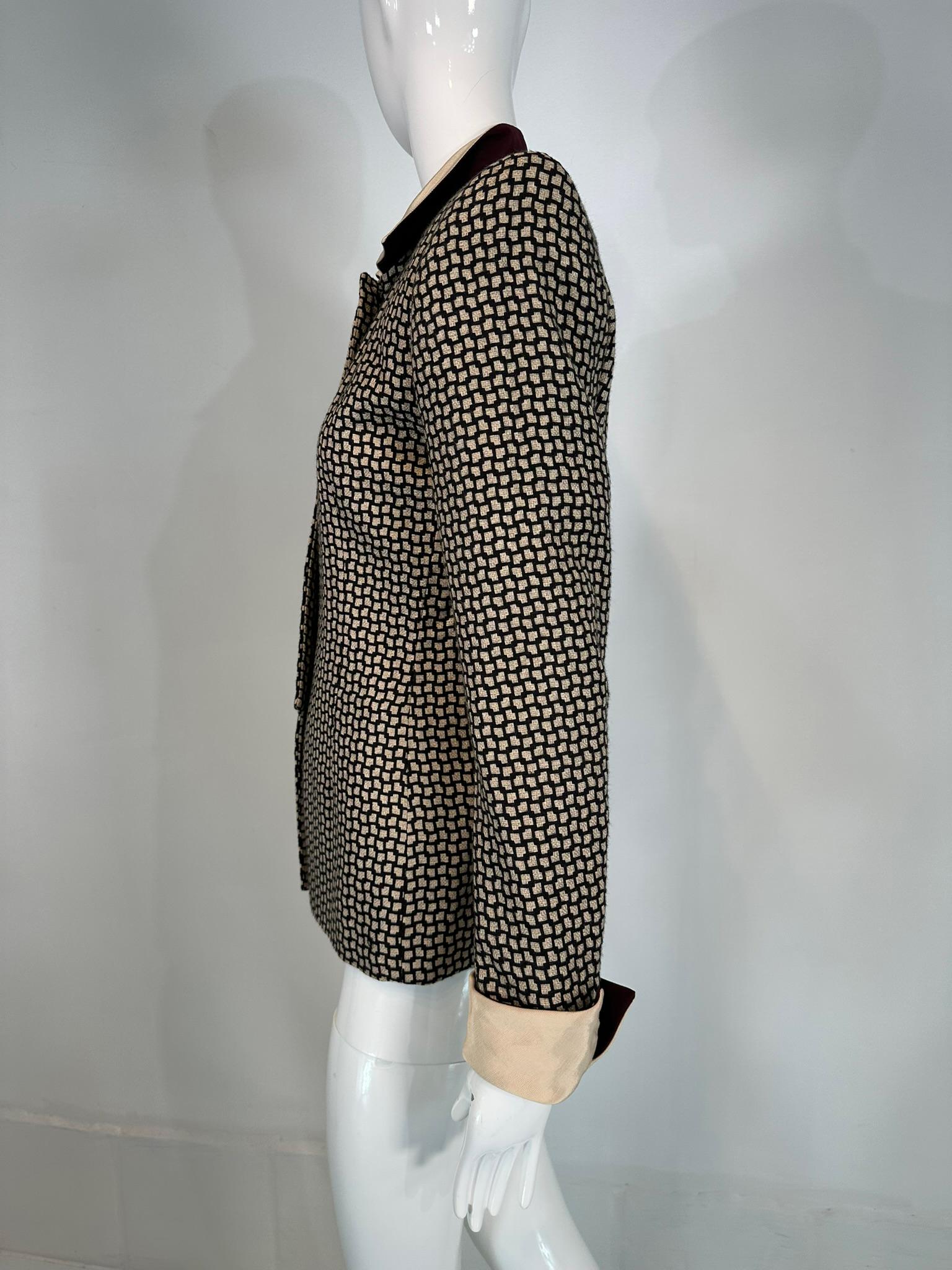 Women's Christian Dior 1990s Black & Cream Woven Check Jacket with Button Collar & Cuffs