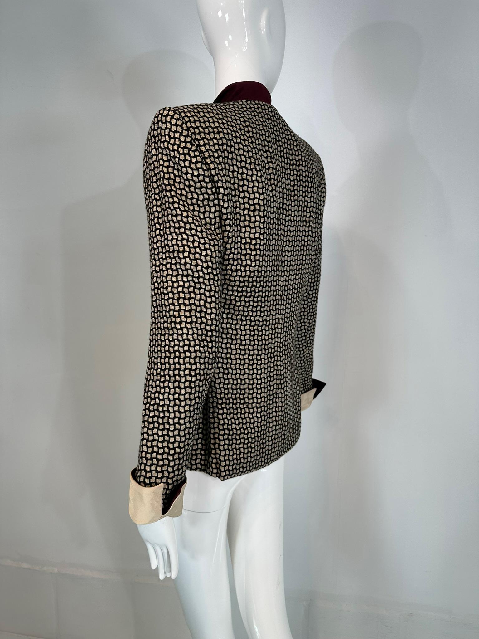 Christian Dior 1990s Black & Cream Woven Check Jacket with Button Collar & Cuffs 1