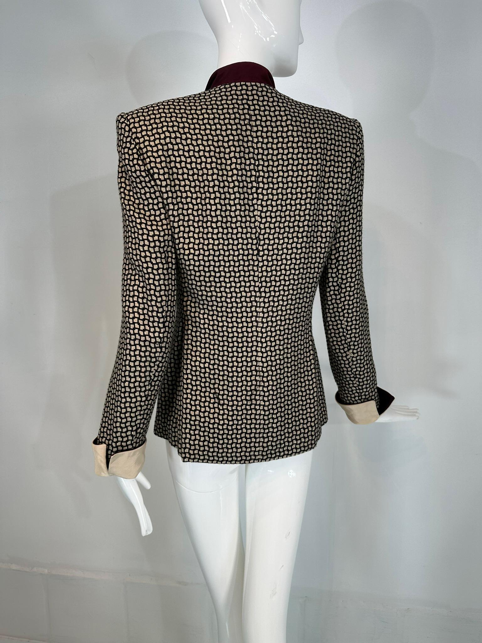 Christian Dior 1990s Black & Cream Woven Check Jacket with Button Collar & Cuffs 2