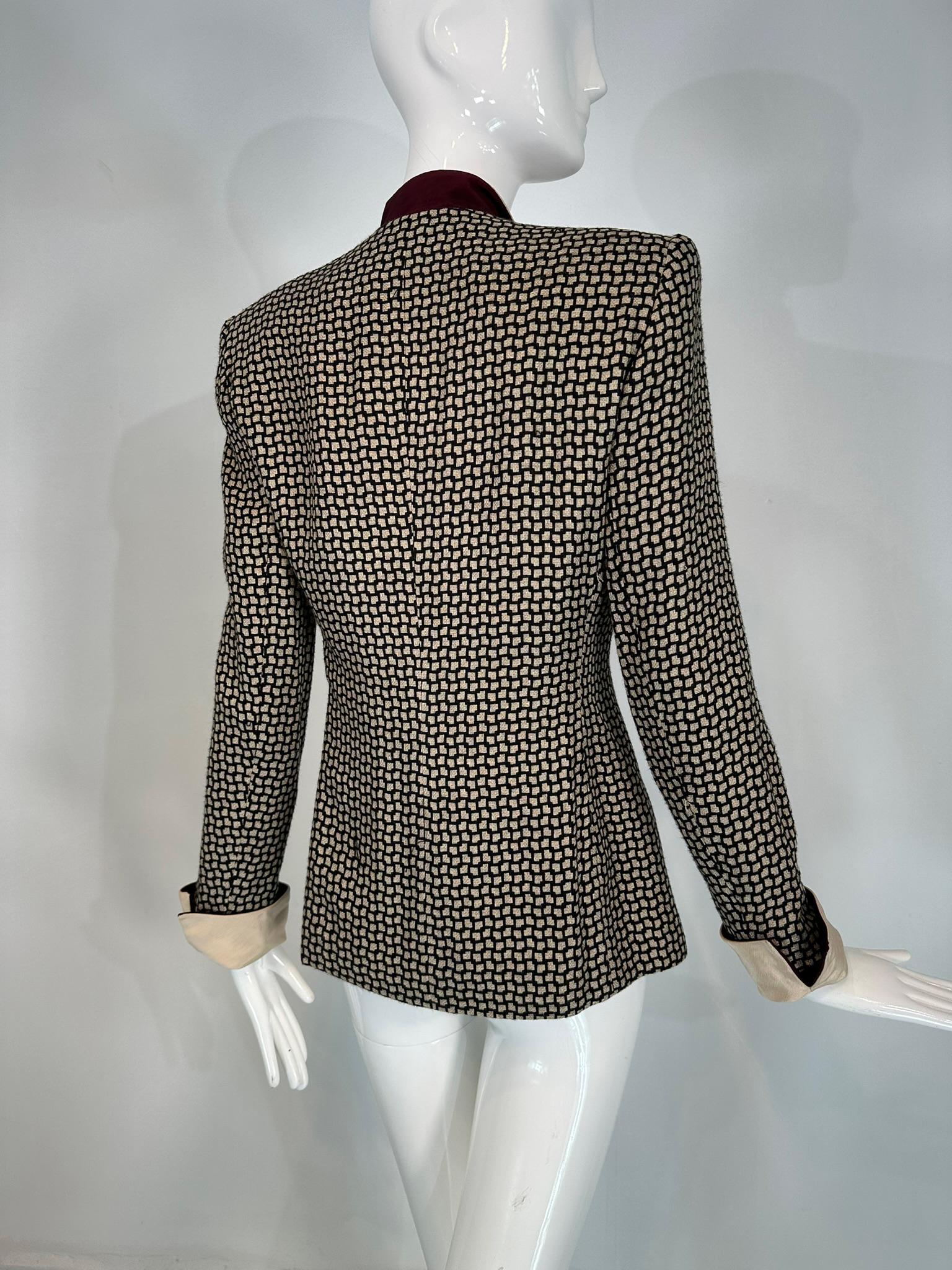 Christian Dior 1990s Black & Cream Woven Check Jacket with Button Collar & Cuffs 3