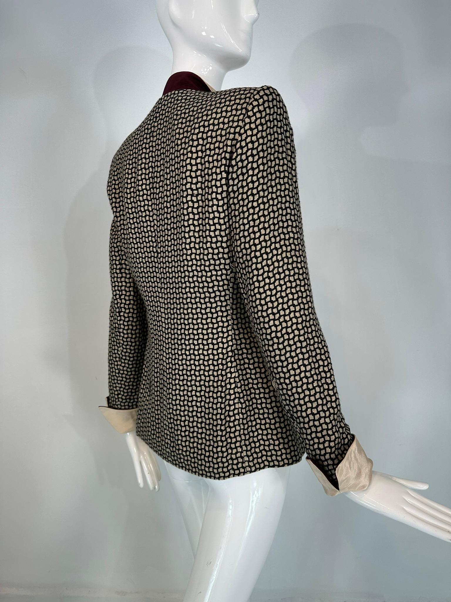 Christian Dior 1990s Black & Cream Woven Check Jacket with Button Collar & Cuffs 4
