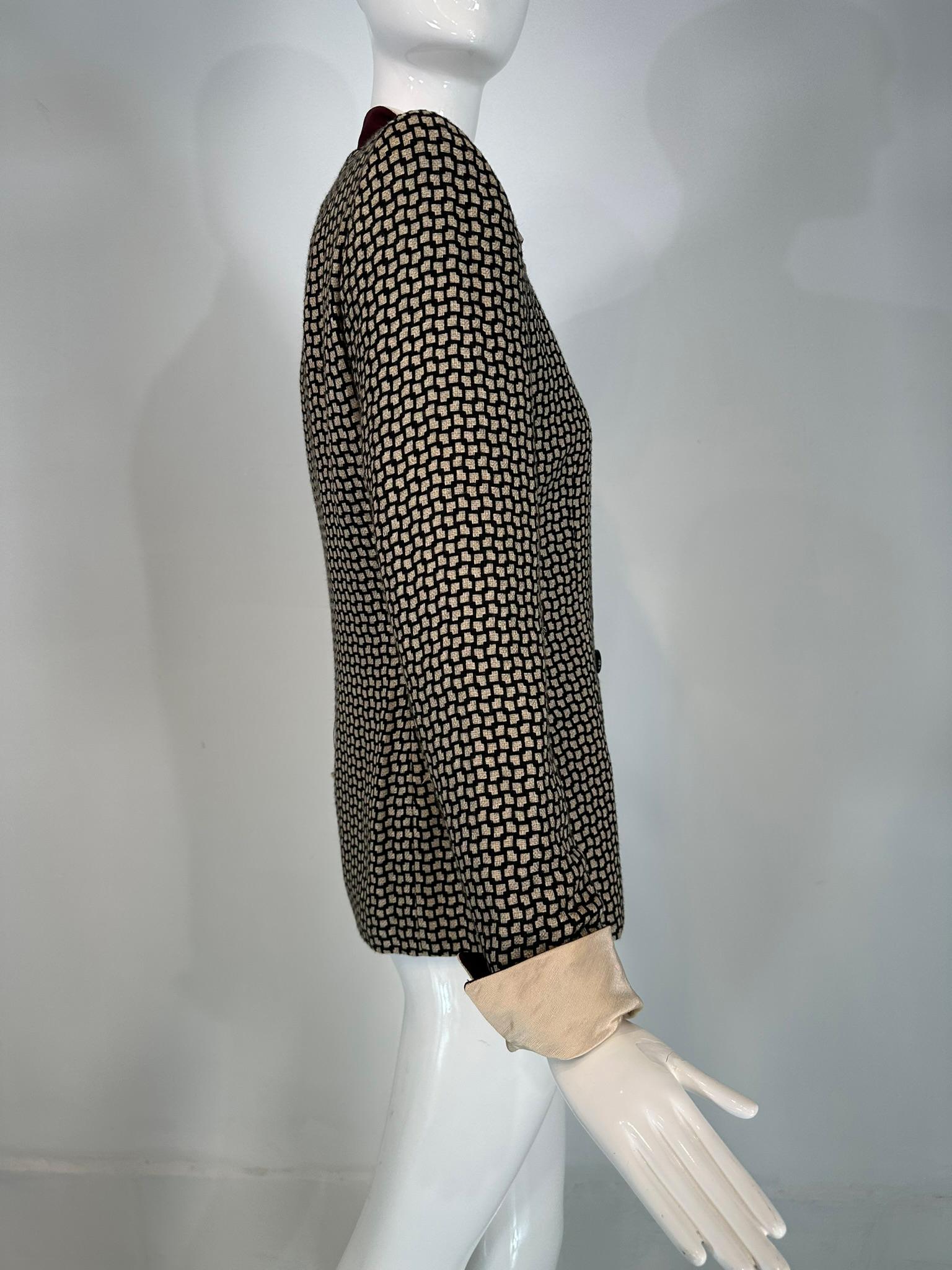 Christian Dior 1990s Black & Cream Woven Check Jacket with Button Collar & Cuffs 5