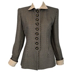 Christian Dior 1990s Black & Cream Woven Check Jacket with Button Collar & Cuffs