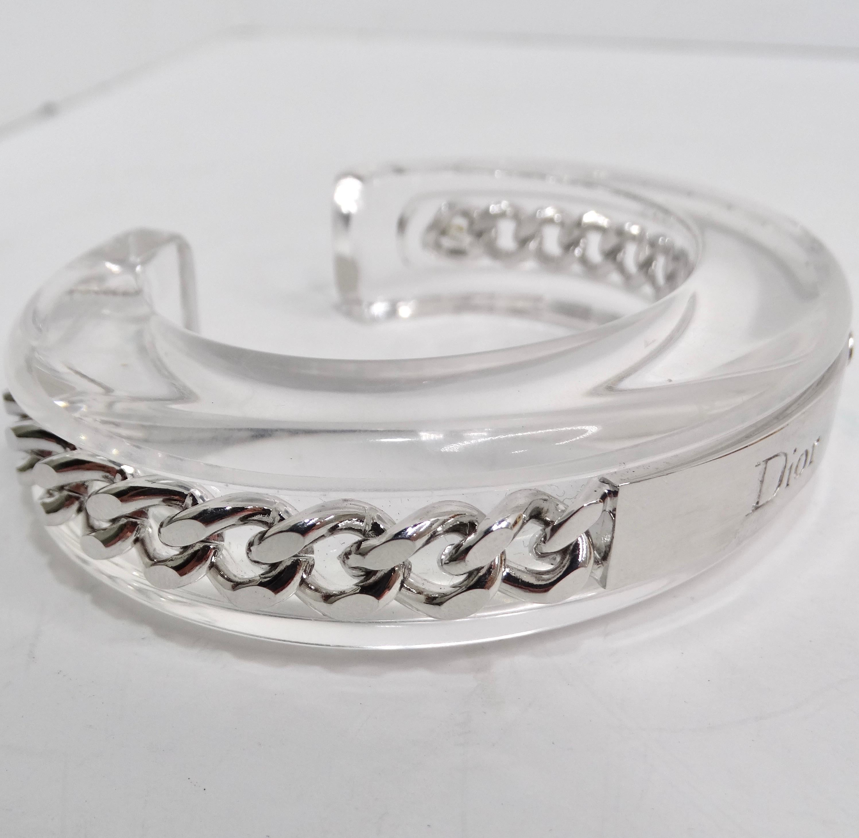 Women's or Men's Christian Dior 1990s Chain Lucite Cuff Bracelet