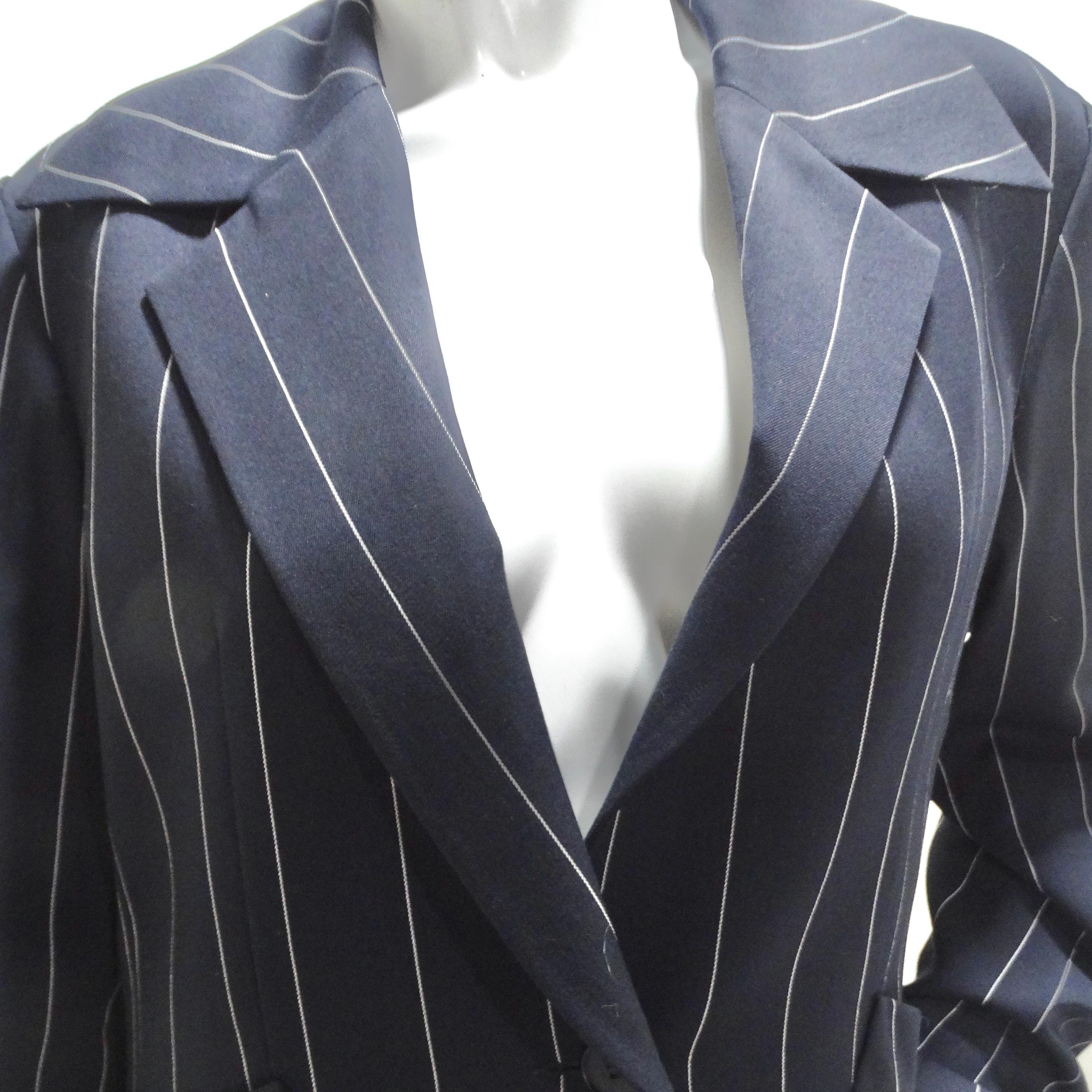 Christian Dior 1990er Jahre Marineblauer Nadelstreifen-Anzug im Angebot 7