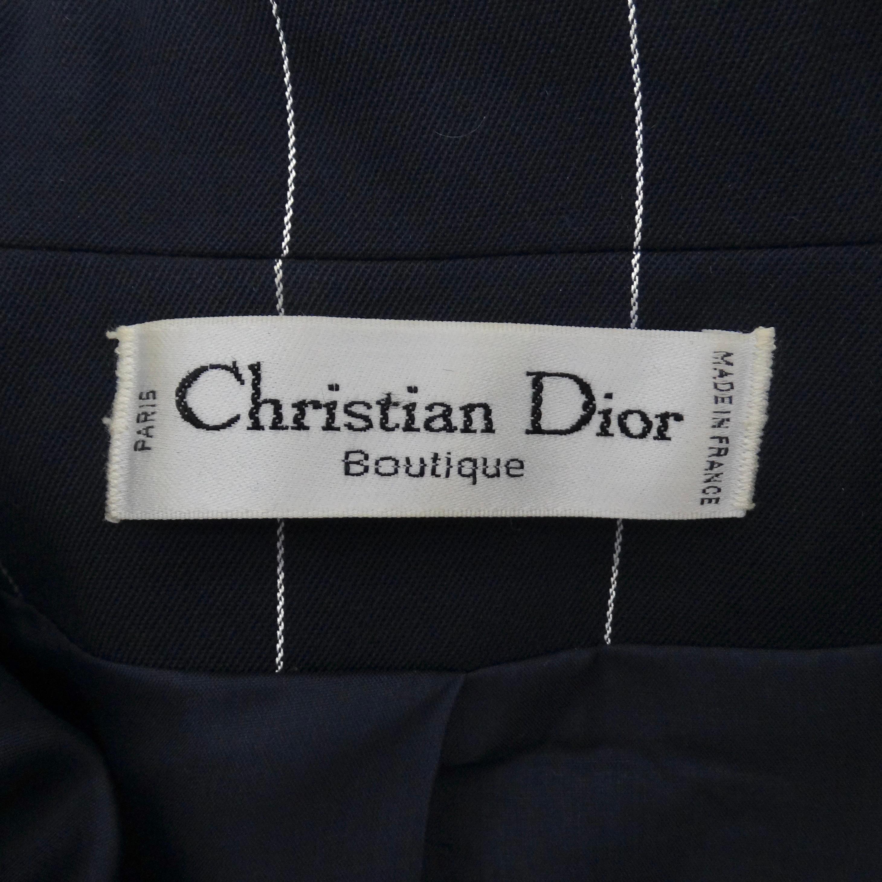 Christian Dior 1990 - Costume à rayures bleu marine en vente 13
