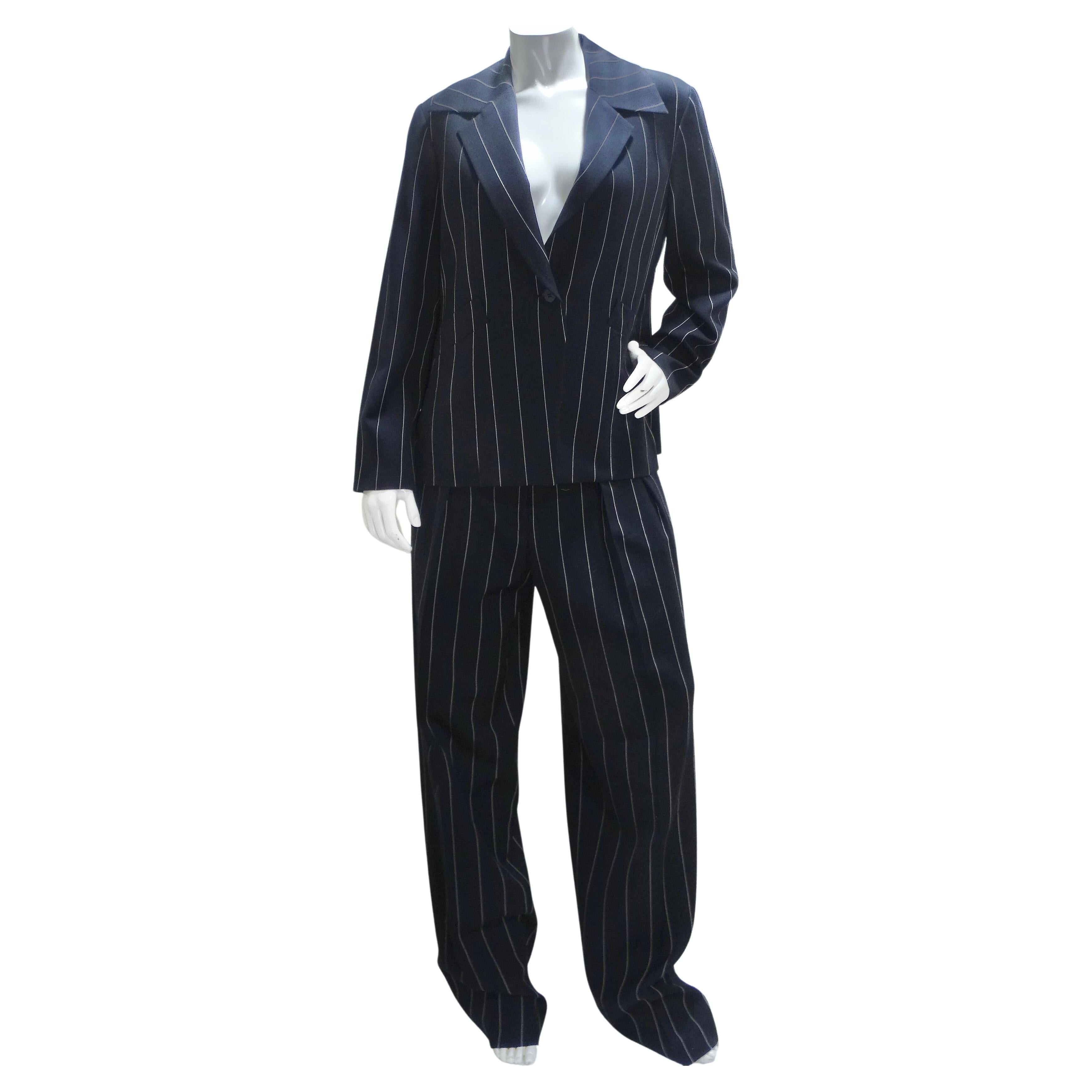 Christian Dior 1990s Navy Pinstripe Suit For Sale
