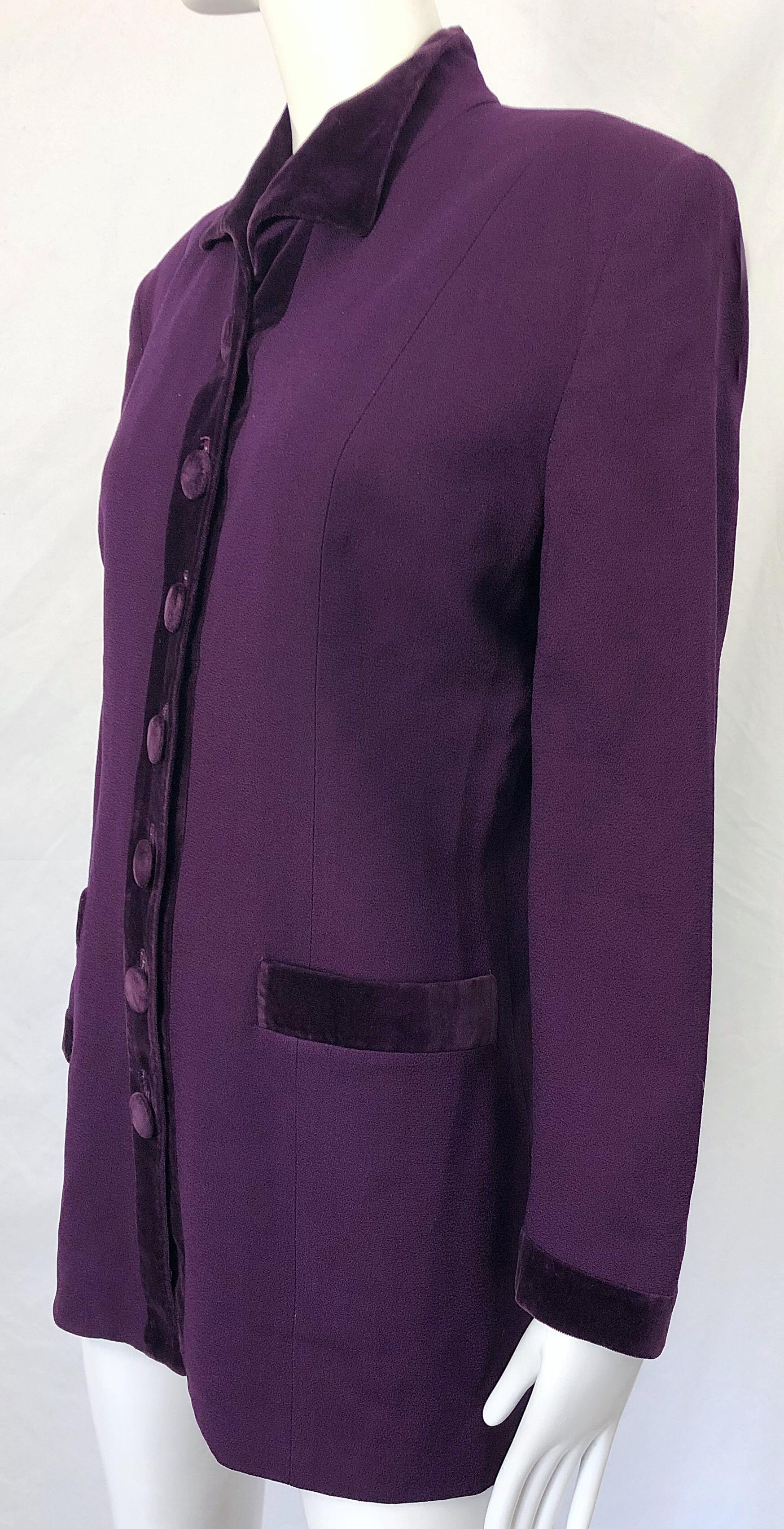 Christian Dior 1990s Sz 10 Purple Eggplant Wool Velvet 90s Vintage Jacket Blazer For Sale 2
