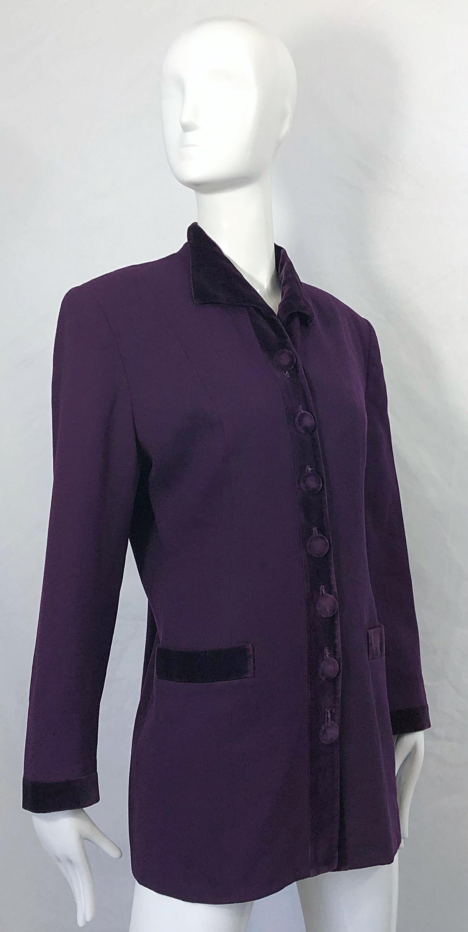 Christian Dior 1990s Sz 10 Purple Eggplant Wool Velvet 90s Vintage Jacket Blazer For Sale 3