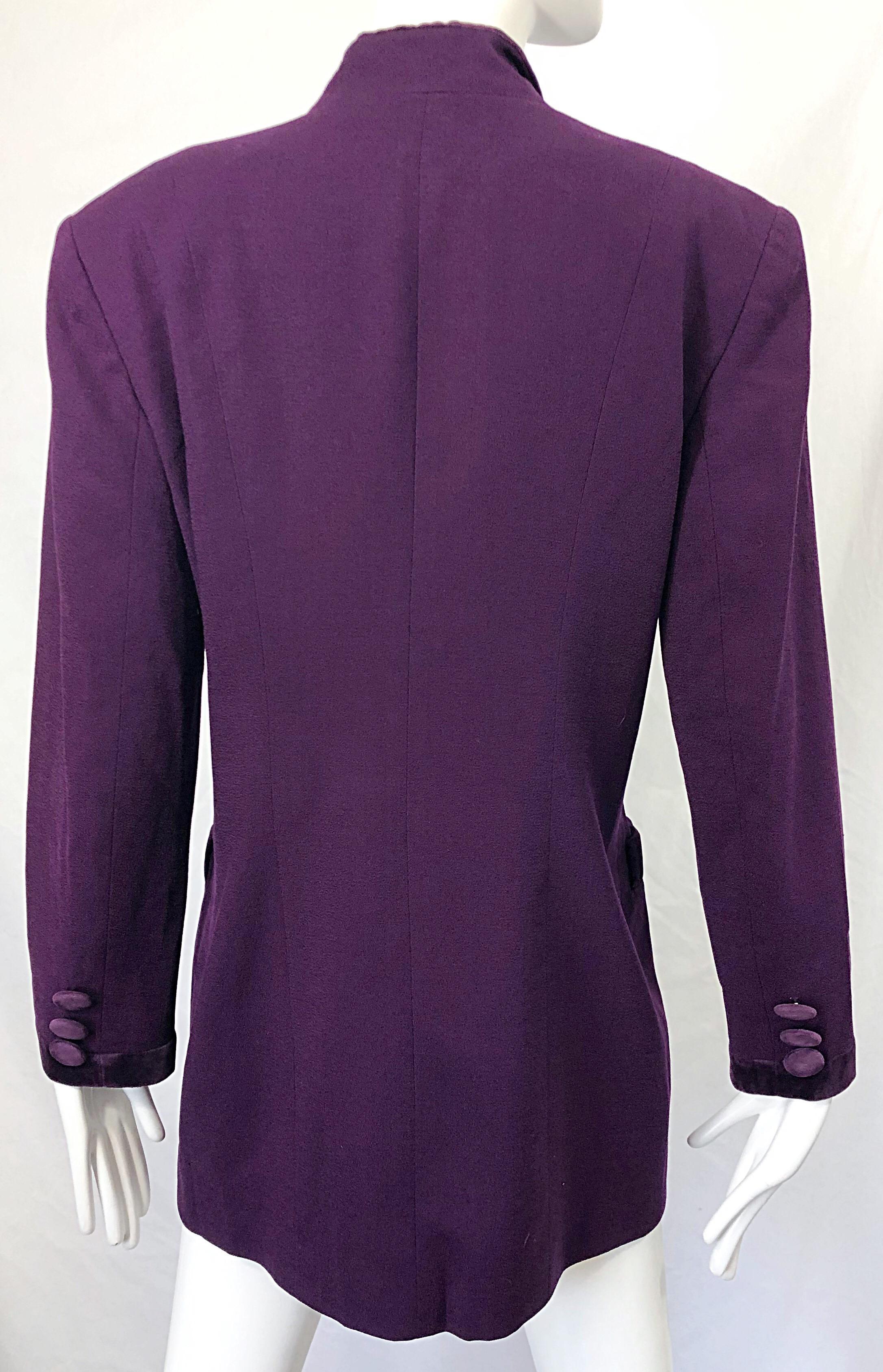 Christian Dior 1990s Sz 10 Purple Eggplant Wool Velvet 90s Vintage Jacket Blazer For Sale 4