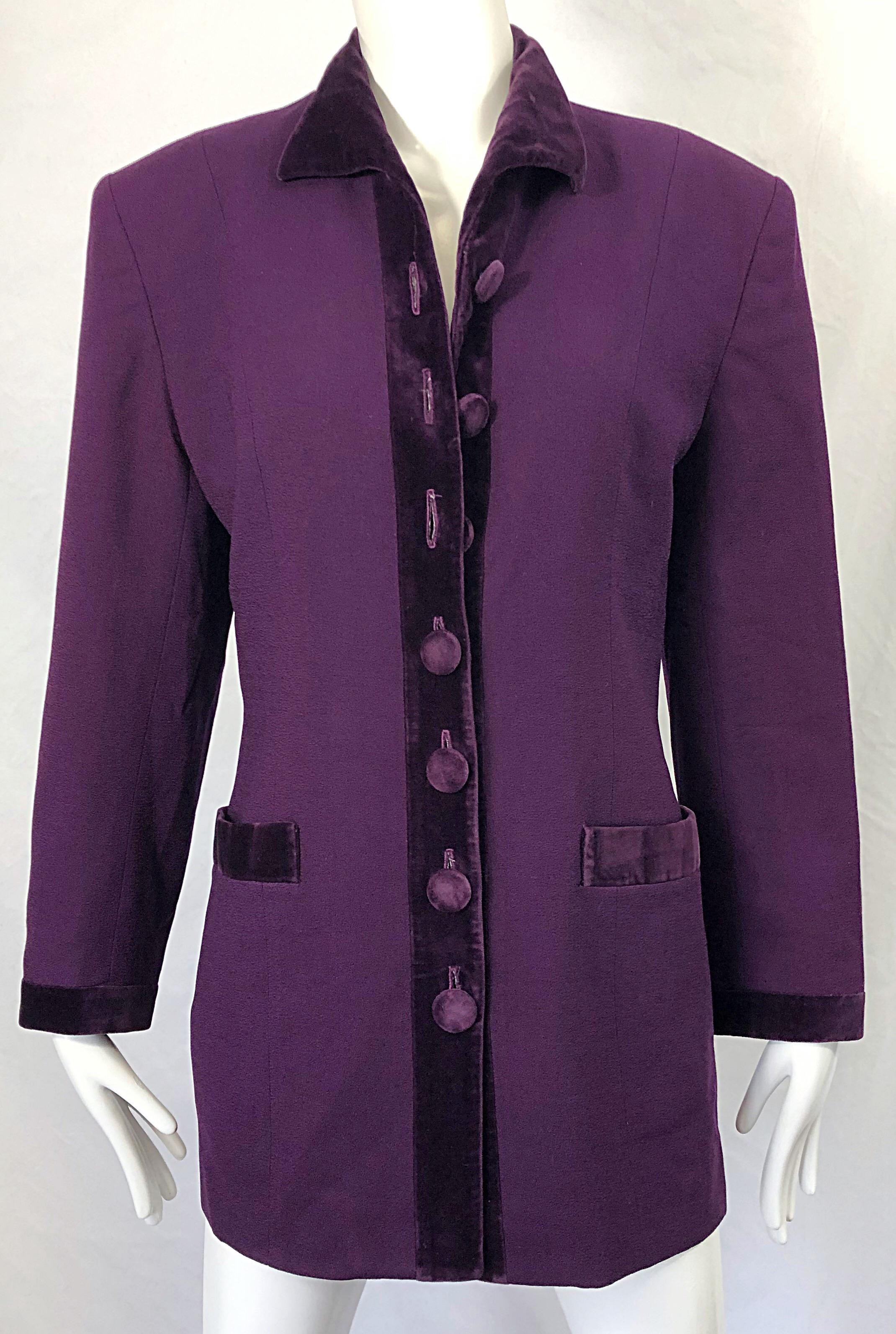 Christian Dior 1990s Sz 10 Purple Eggplant Wool Velvet 90s Vintage Jacket Blazer For Sale 5