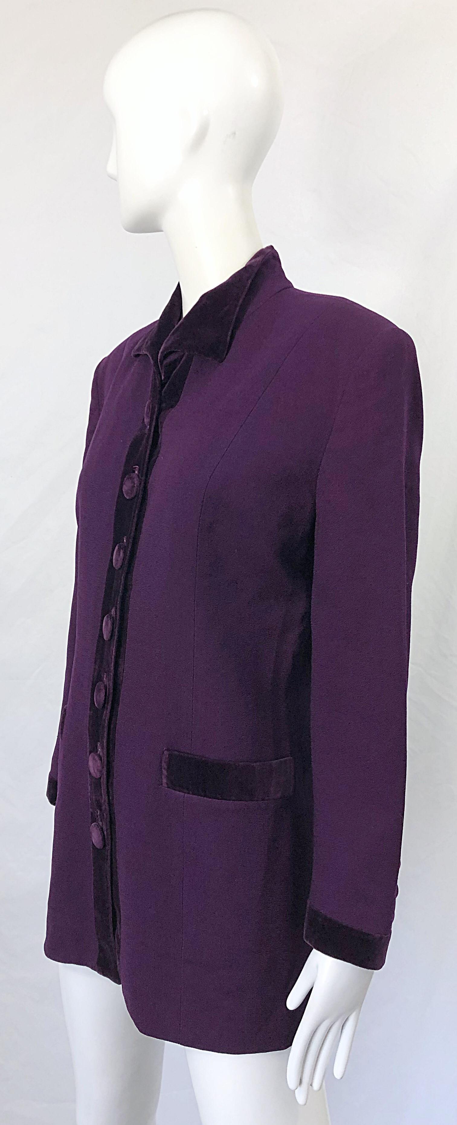 Christian Dior 1990s Sz 10 Purple Eggplant Wool Velvet 90s Vintage Jacket Blazer For Sale 6