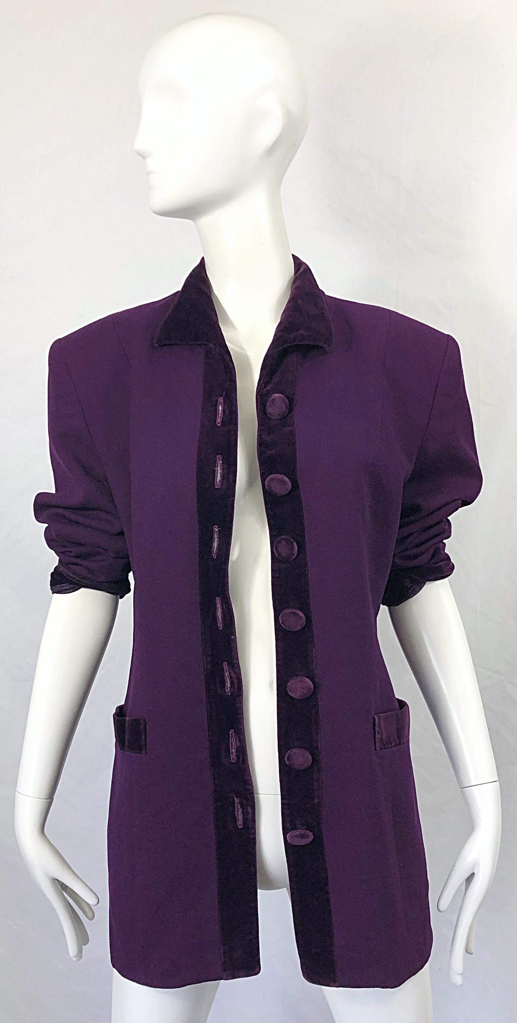 Christian Dior 1990s Sz 10 Purple Eggplant Wool Velvet 90s Vintage Jacket Blazer For Sale 8