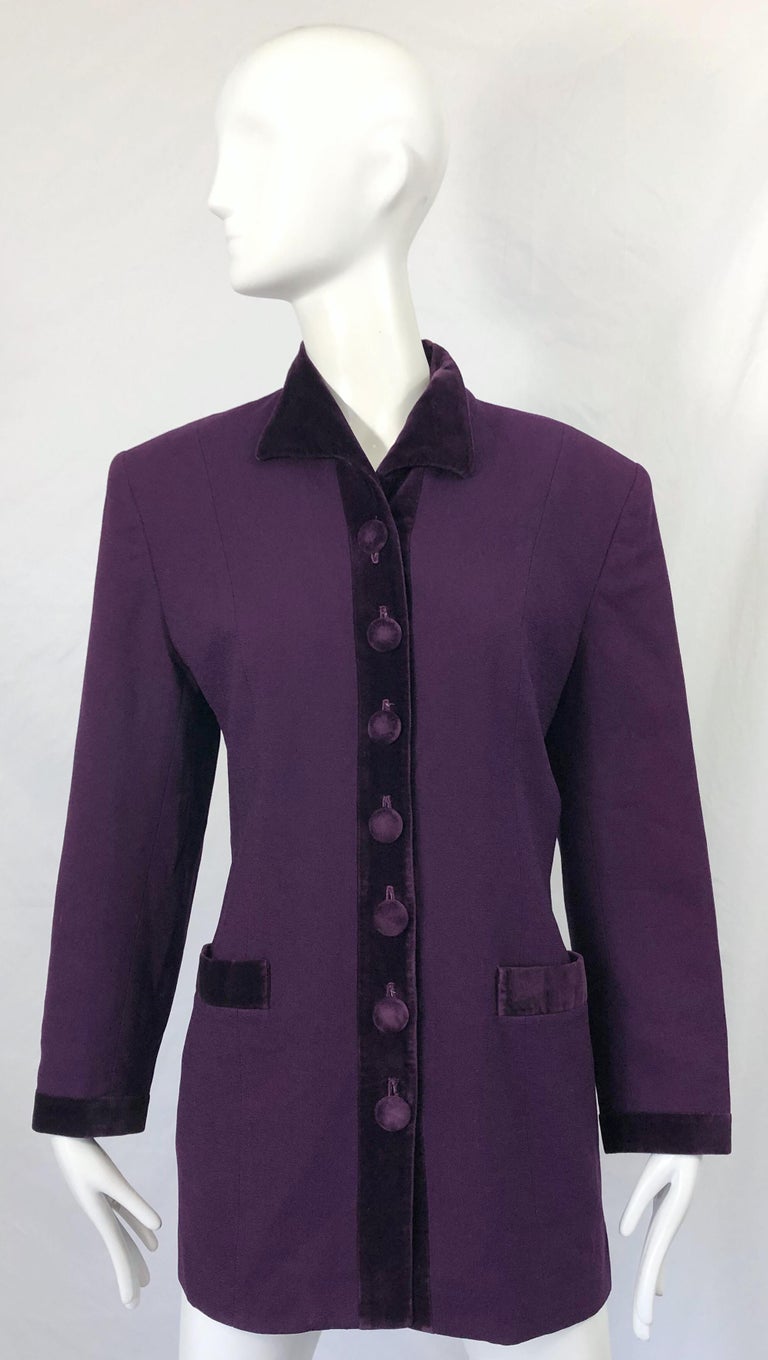 Christian Dior 1990s Sz 10 Purple Eggplant Wool Velvet 90s Vintage