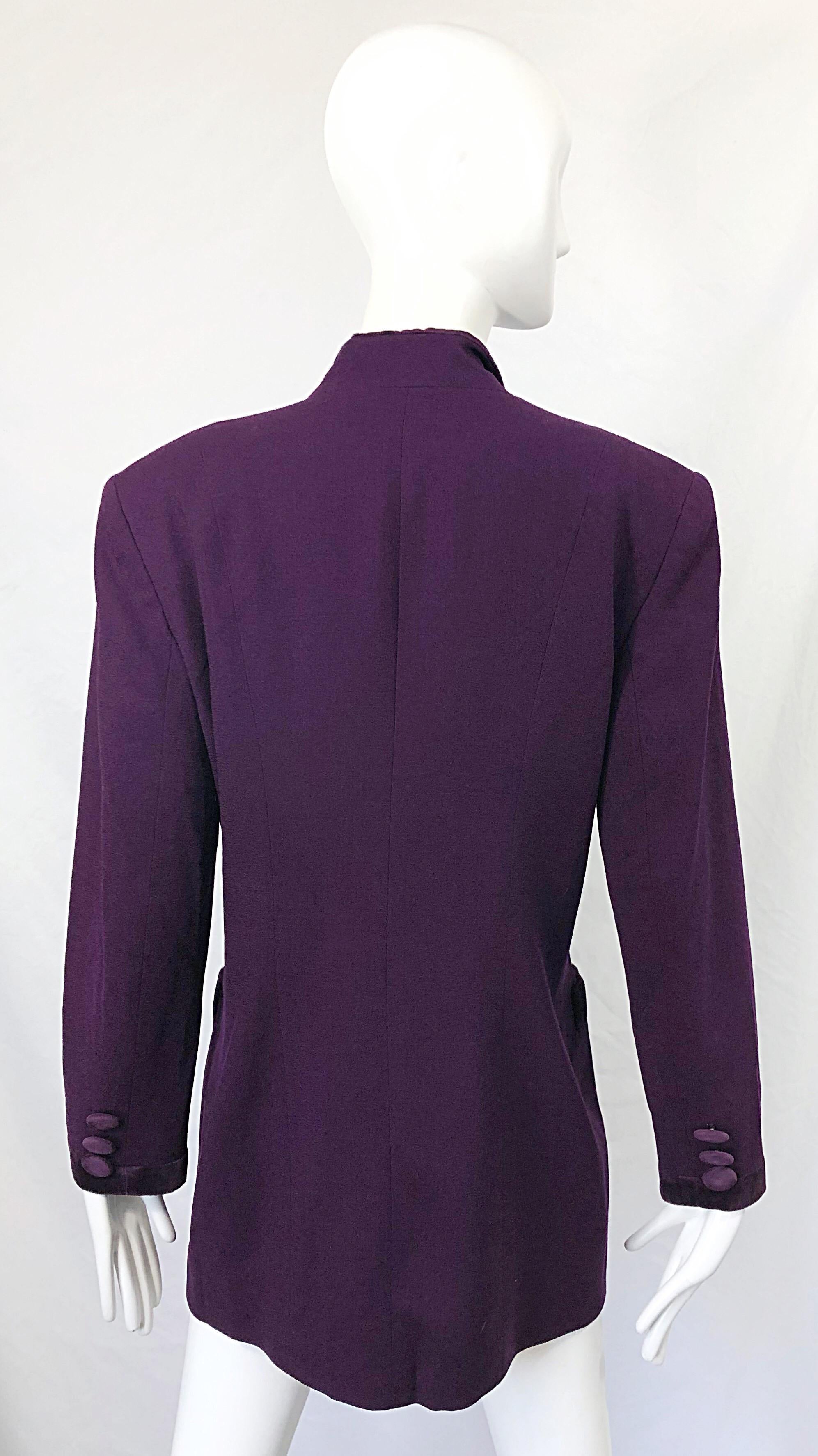Women's Christian Dior 1990s Sz 10 Purple Eggplant Wool Velvet 90s Vintage Jacket Blazer For Sale