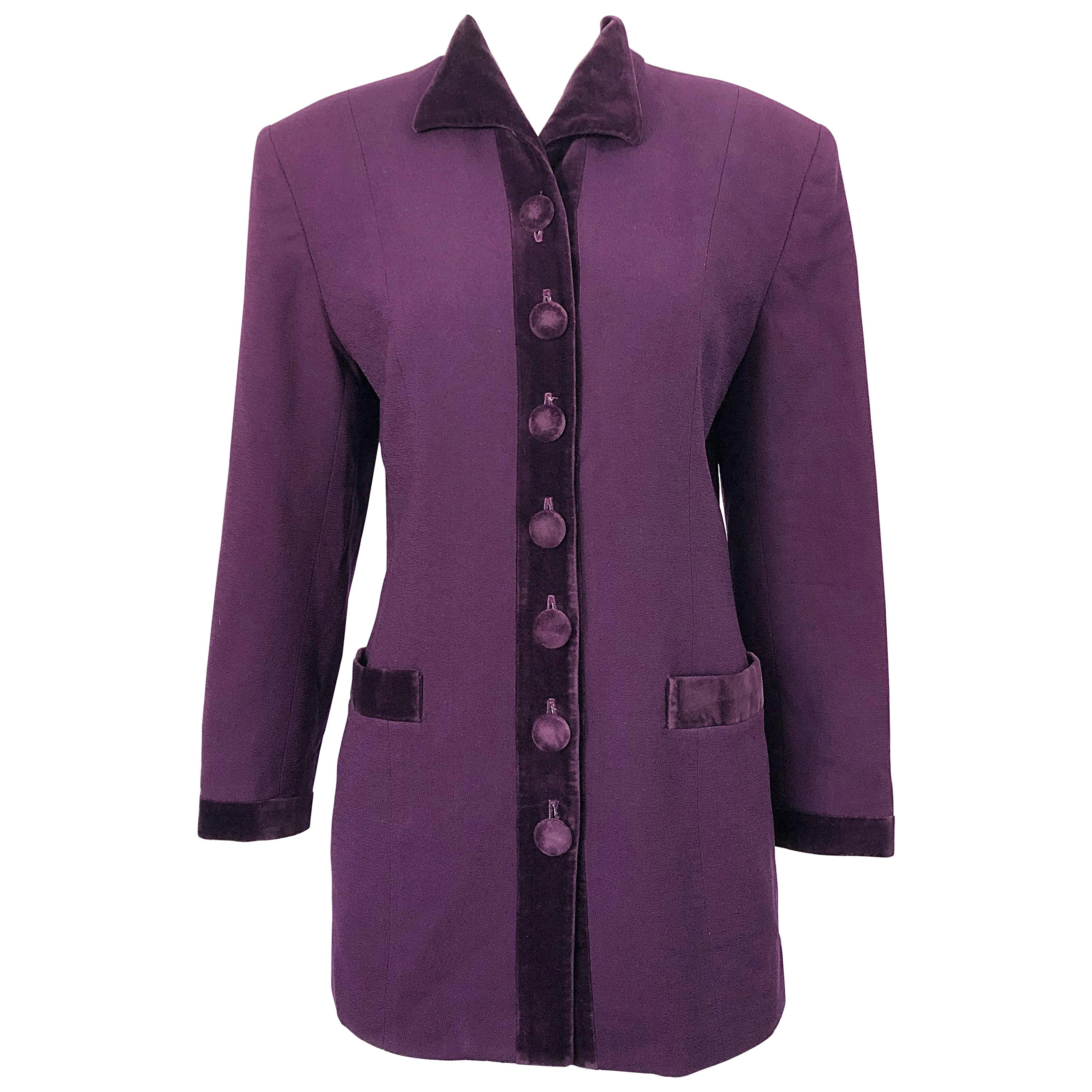 Christian Dior 1990s Sz 10 Purple Eggplant Wool Velvet 90s Vintage Jacket Blazer