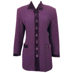 Veste blazer vintage Christian Dior 1990 Taille 10 violet aubergine laine velours des années 90