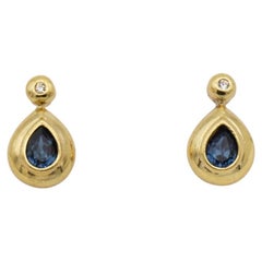 Christian Dior 1990s Vintage Sapphire Crystals Tear Water Drop Pierced Earrings