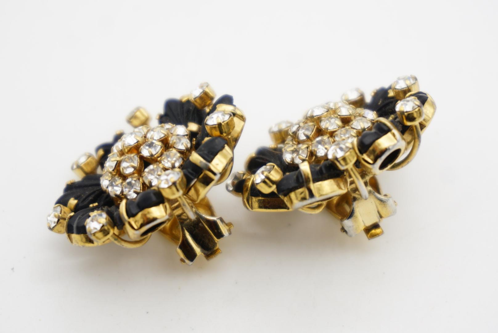 Christian Dior 1992 Vintage Vivid Black Blossom Flower Crystals Leaf Ohrringe im Angebot 7