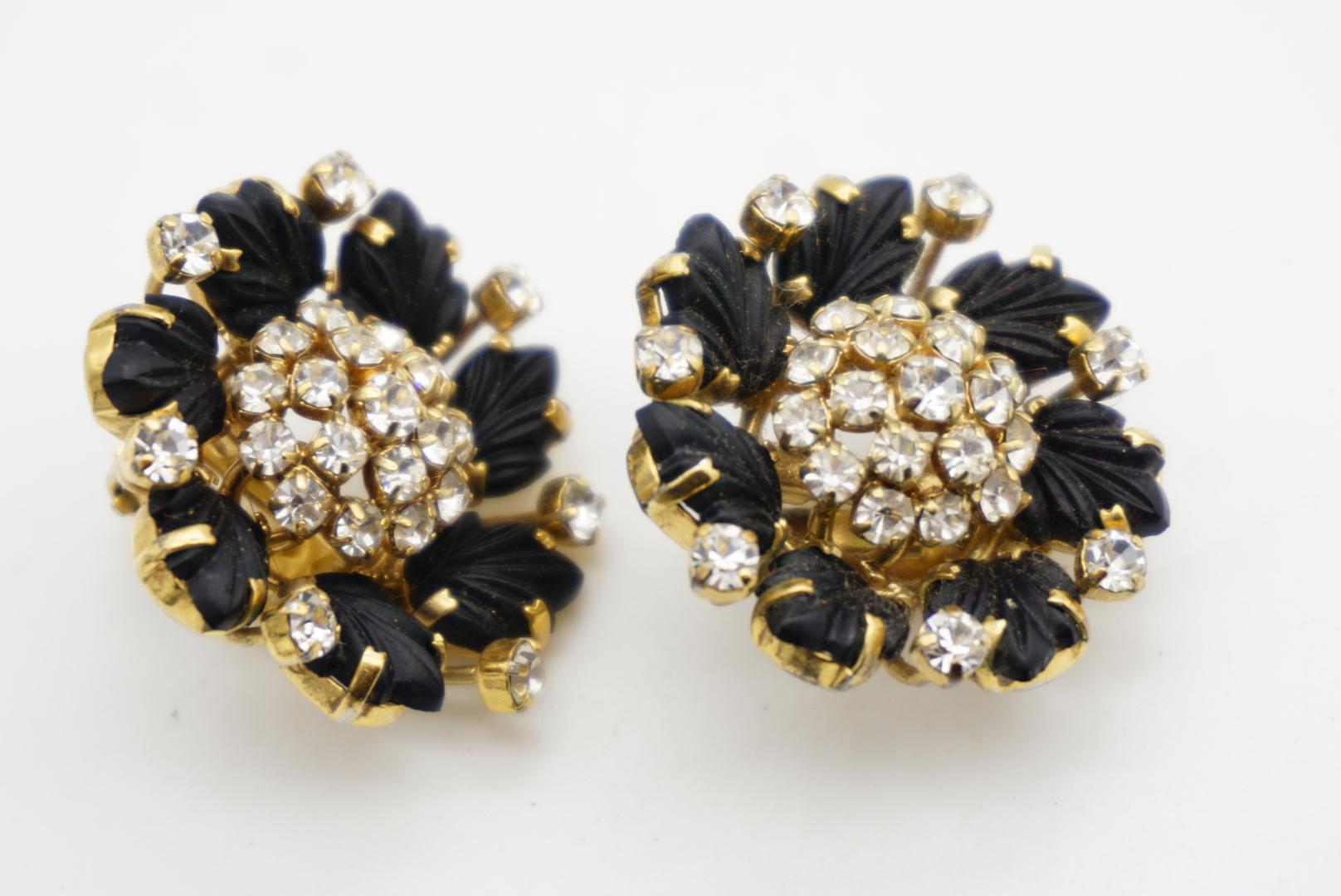 Christian Dior 1992 Vintage Vivid Black Blossom Flower Crystals Leaf Ohrringe im Angebot 8