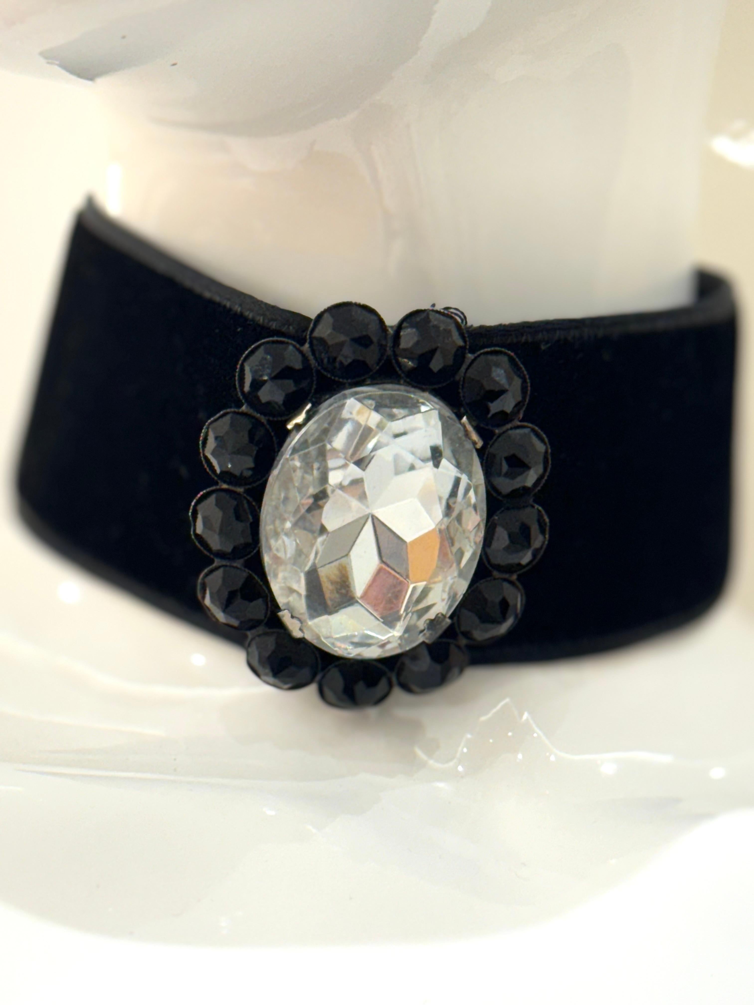 Women's Christian Dior 1993 black velvet goth princess glass crystal choker necklace