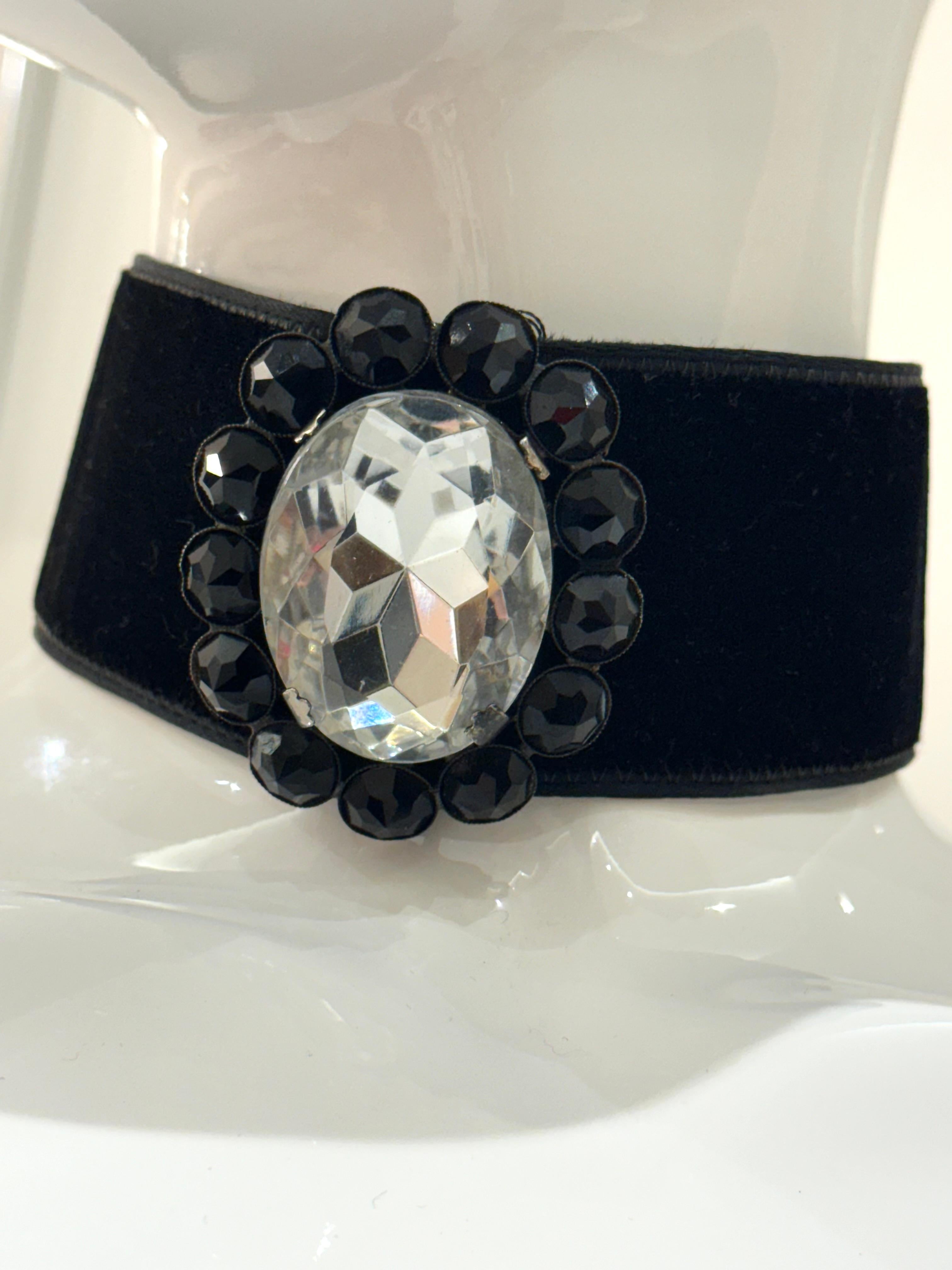 Christian Dior 1993 black velvet goth princess glass crystal choker necklace 1