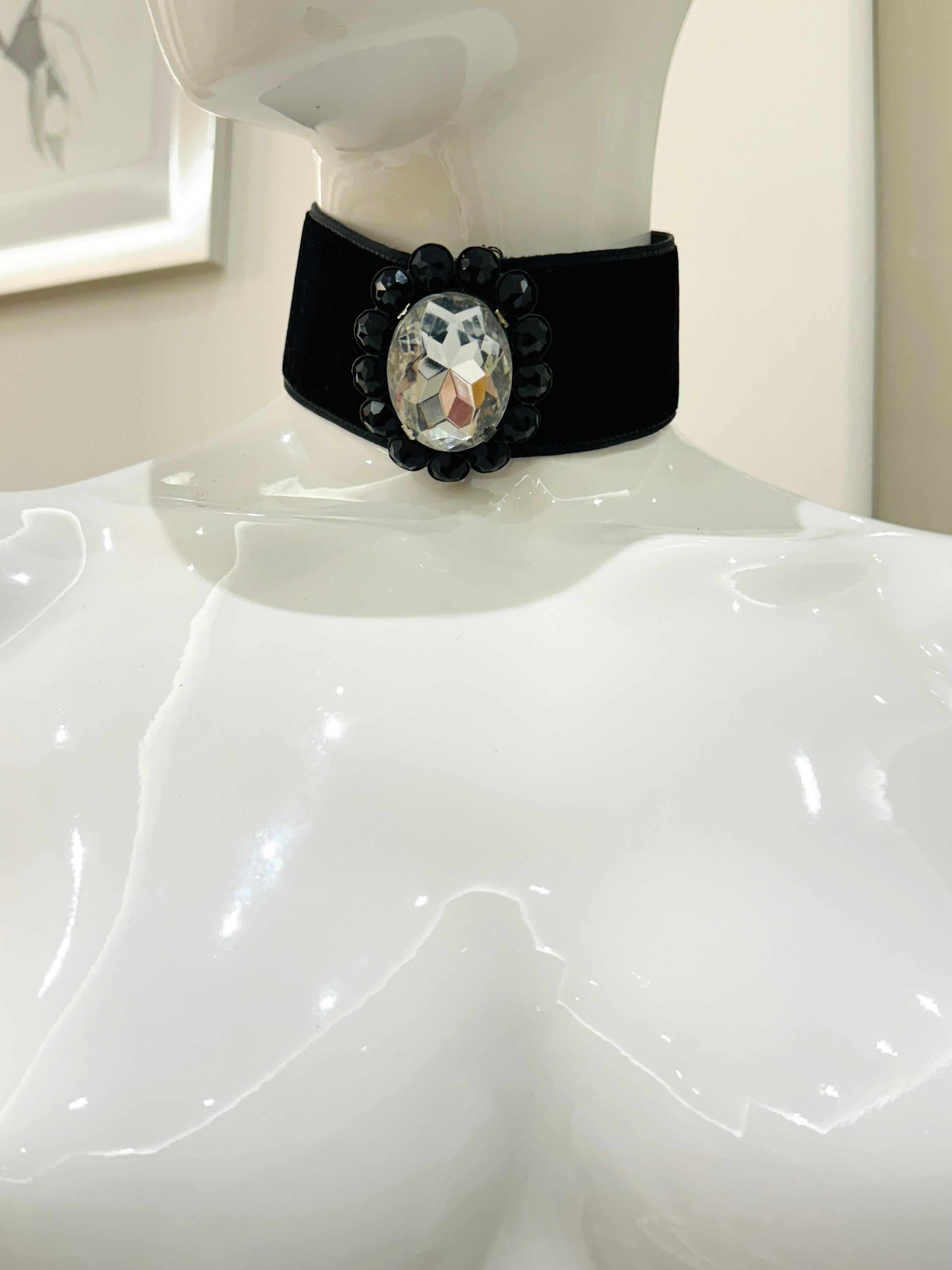 Christian Dior 1993 black velvet goth princess glass crystal choker necklace 2