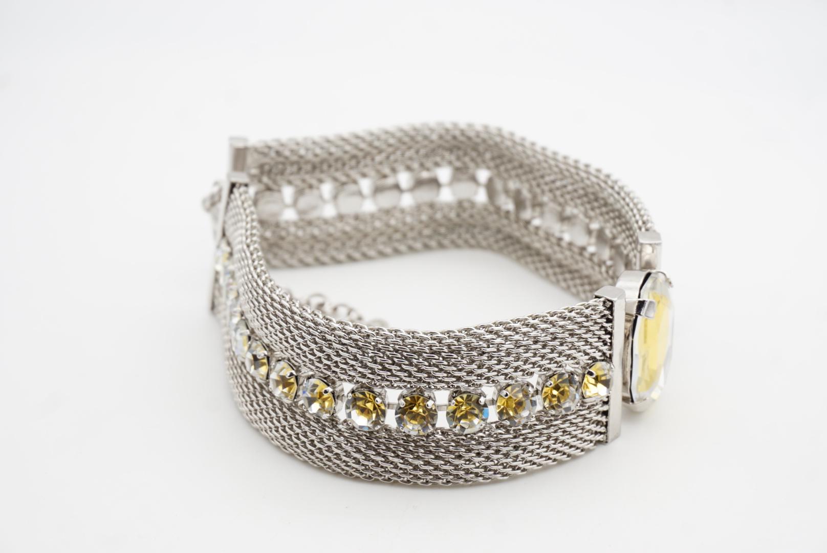 CHRISTIAN DIOR 1994 Citrine Oval Pendant Crystals Mesh Choker Silver Necklace For Sale 8