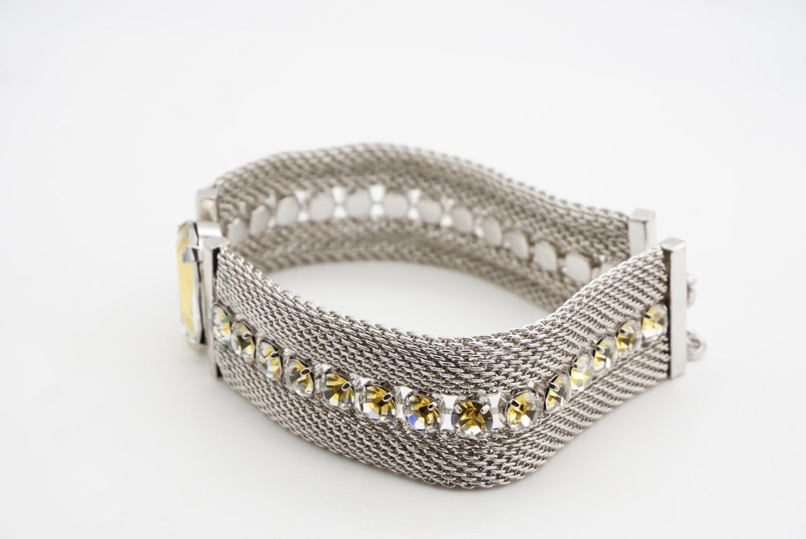 CHRISTIAN DIOR 1994 Citrine Oval Pendant Crystals Mesh Choker Silver Necklace For Sale 9