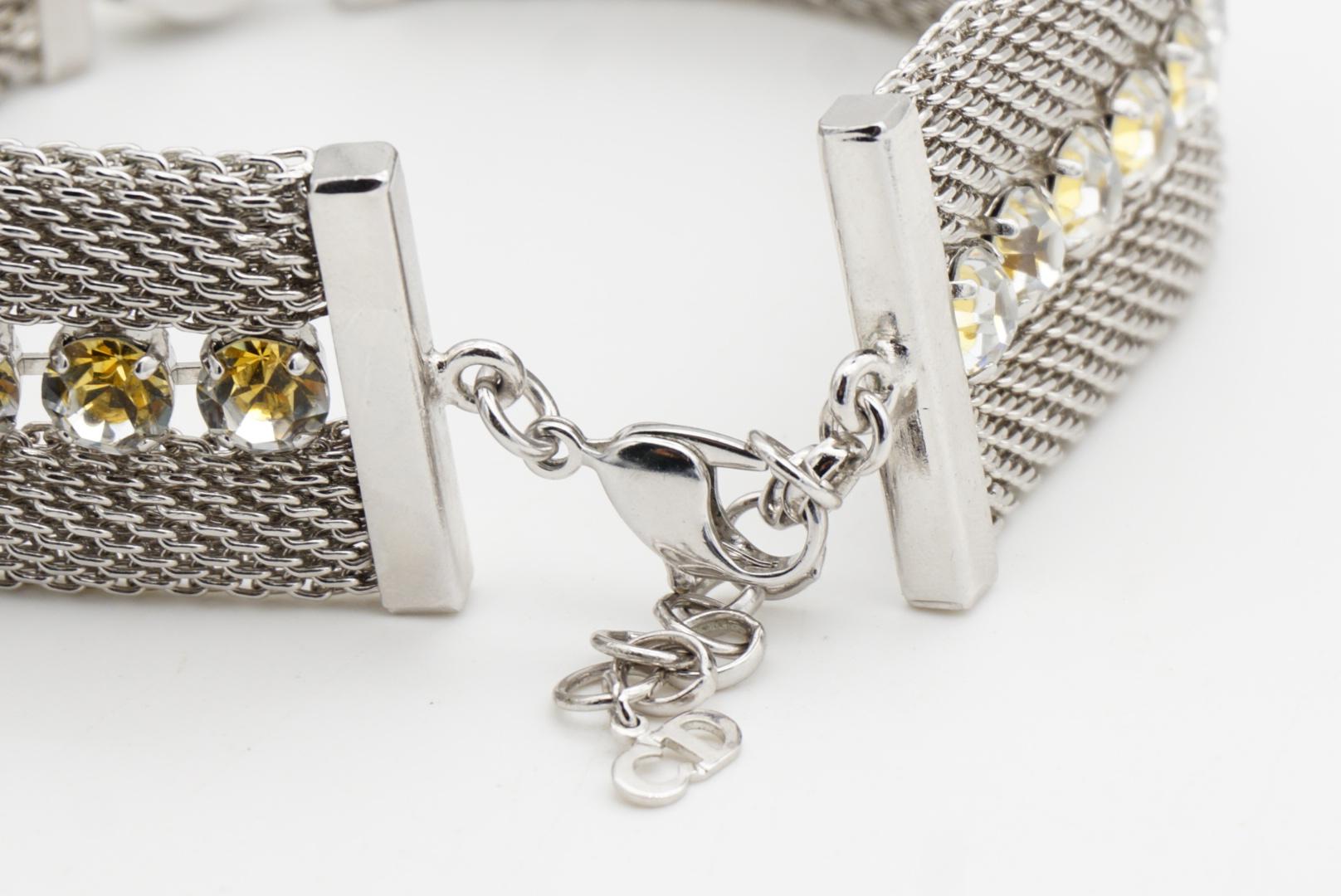 CHRISTIAN DIOR 1994 Citrine Oval Pendant Crystals Mesh Choker Silver Necklace For Sale 10
