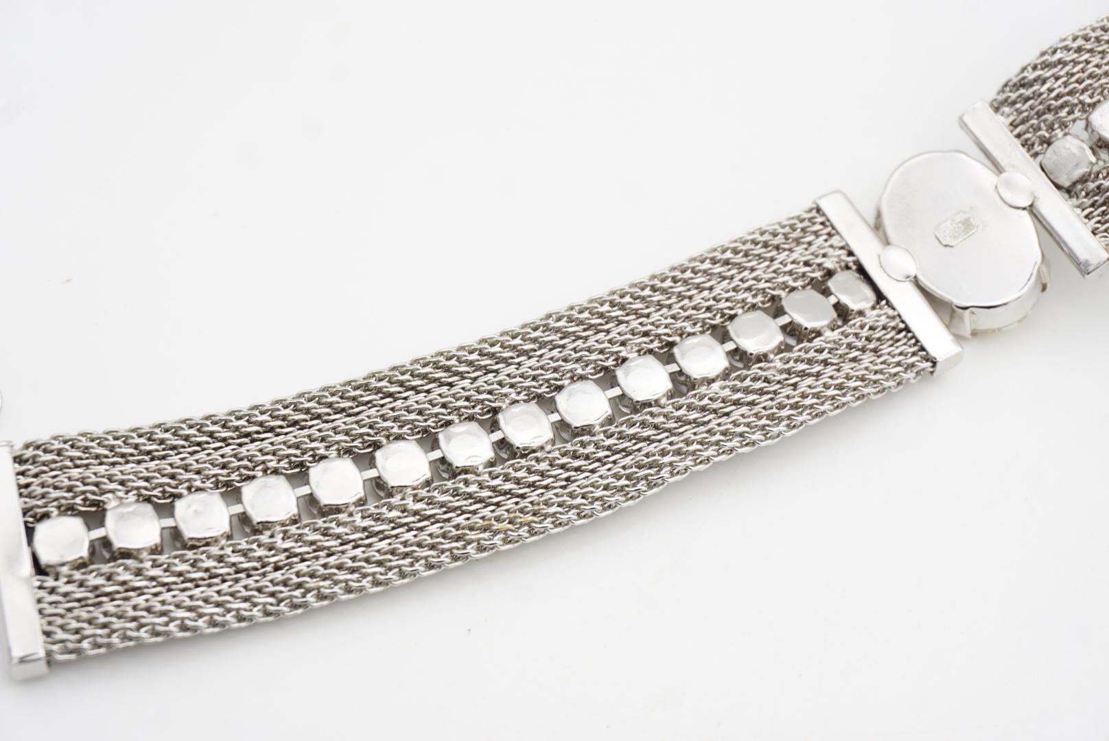 CHRISTIAN DIOR 1994 Citrine Oval Pendant Crystals Mesh Choker Silver Necklace For Sale 11