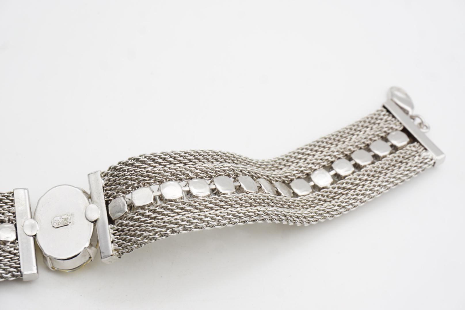 CHRISTIAN DIOR 1994 Citrine Oval Pendant Crystals Mesh Choker Silver Necklace For Sale 12