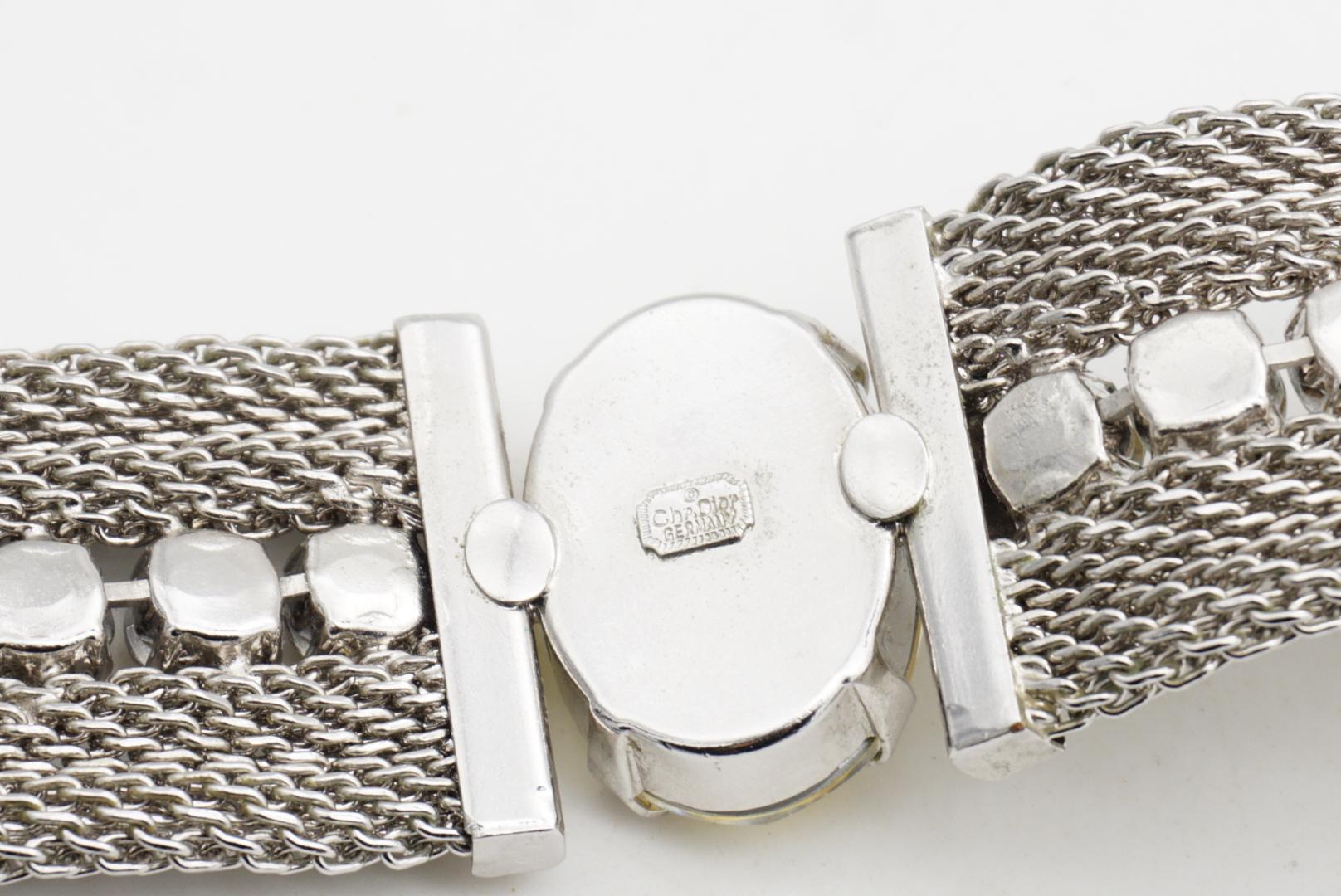 CHRISTIAN DIOR 1994 Citrine Oval Pendant Crystals Mesh Choker Silver Necklace For Sale 13