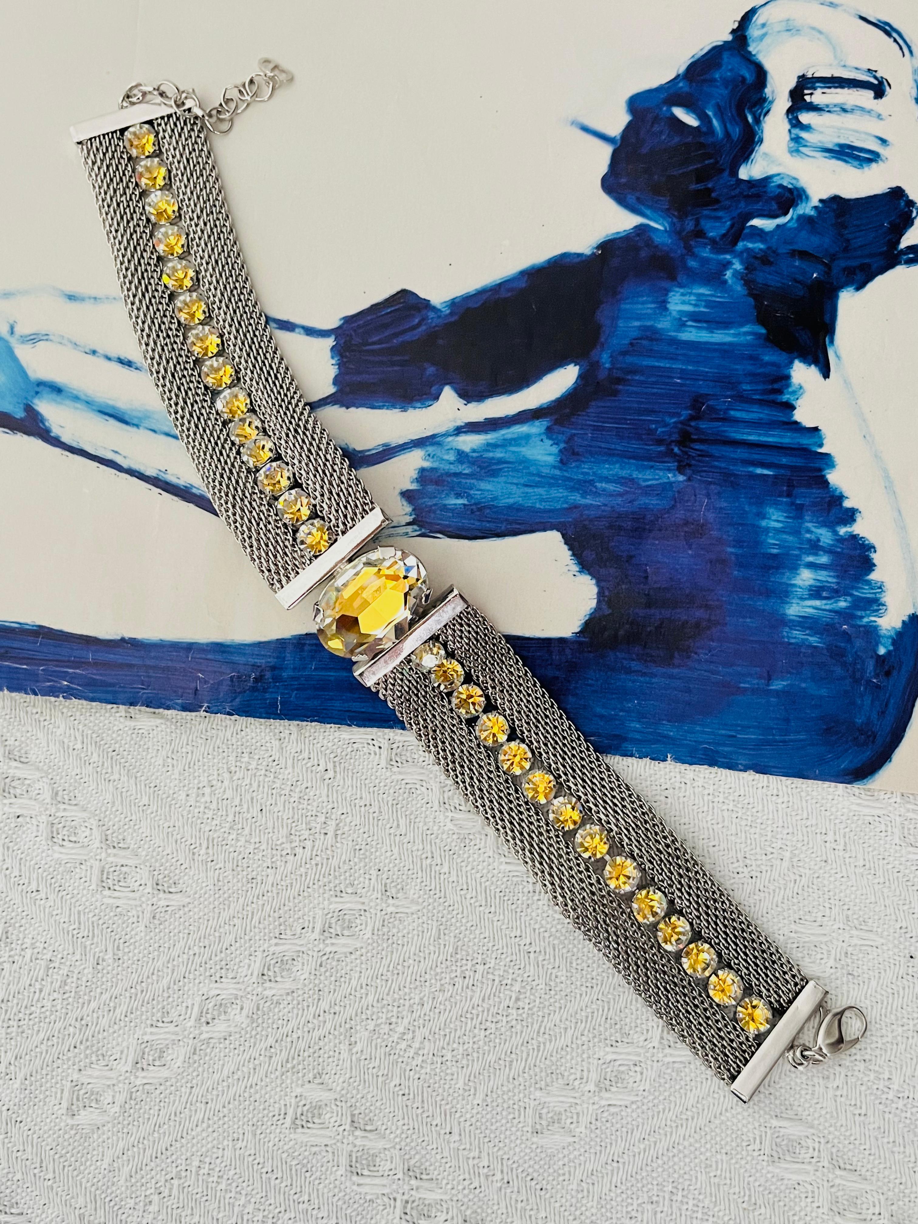 Art Deco CHRISTIAN DIOR 1994 Citrine Oval Pendant Crystals Mesh Choker Silver Necklace For Sale