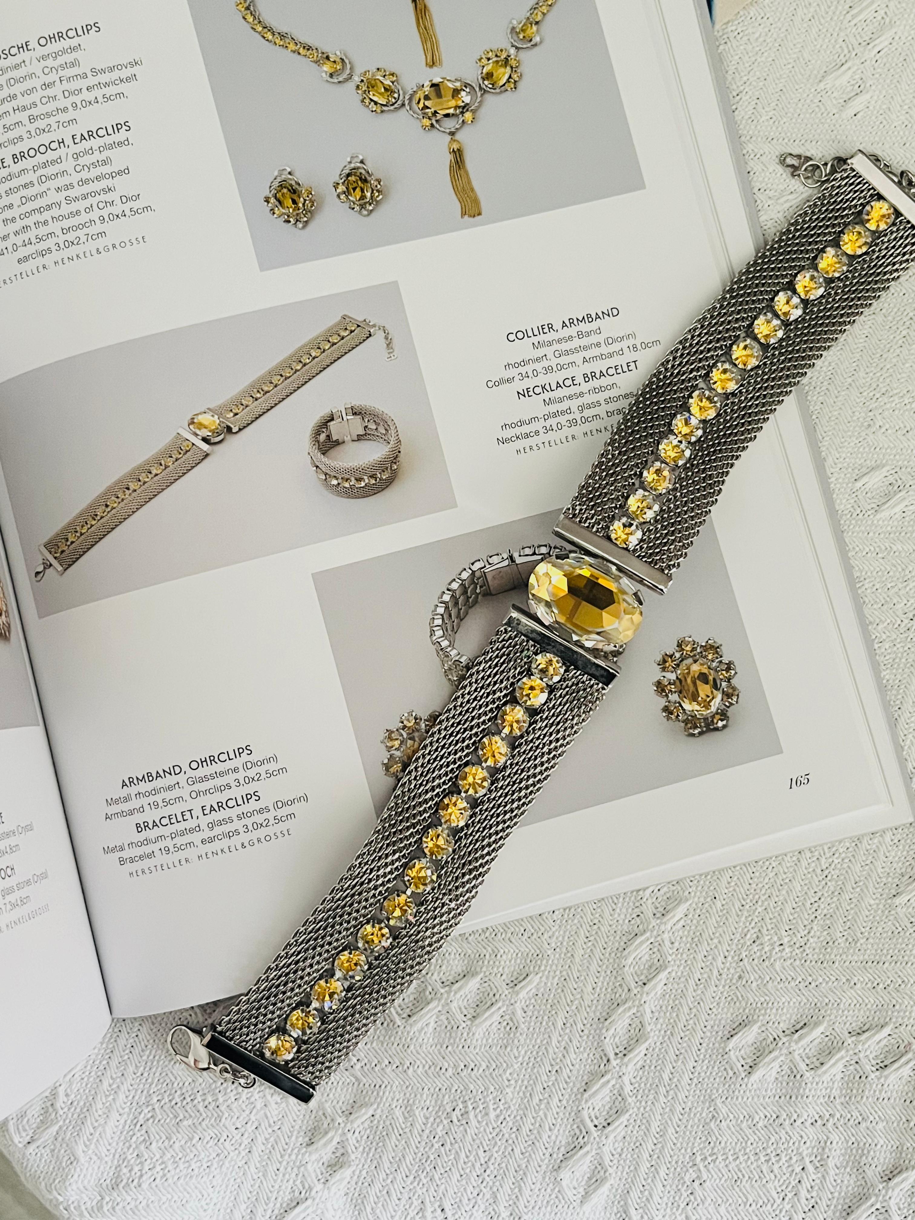 Women's or Men's CHRISTIAN DIOR 1994 Citrine Oval Pendant Crystals Mesh Choker Silver Necklace For Sale