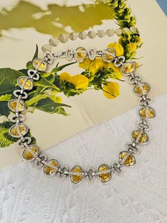 CHRISTIAN DIOR 1996 Citrine Crystals Interlocked Linked Silver Choker Necklace