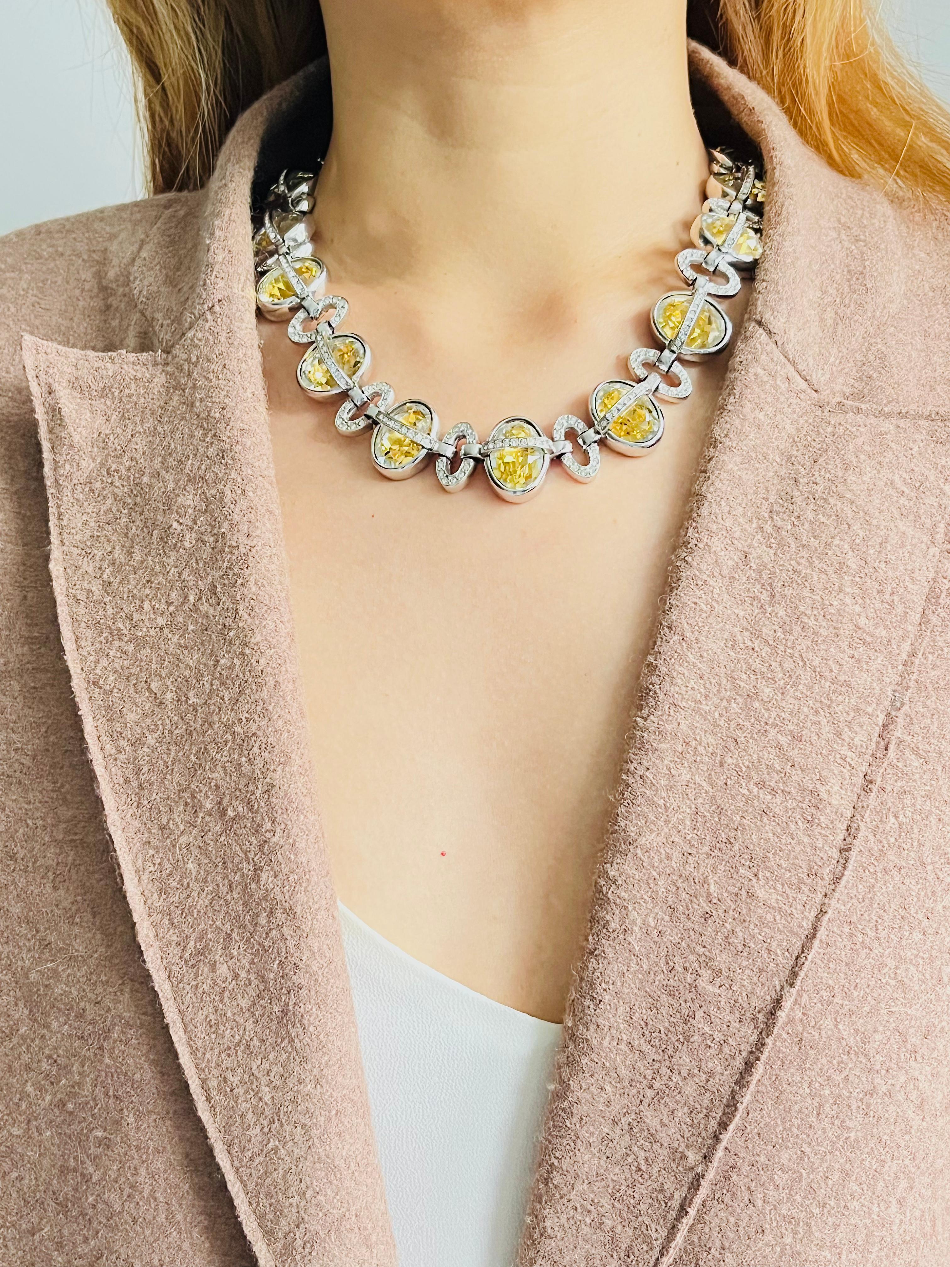 CHRISTIAN DIOR 1996 Collana a girocollo in argento con cristalli citrini intrecciati in vendita 1