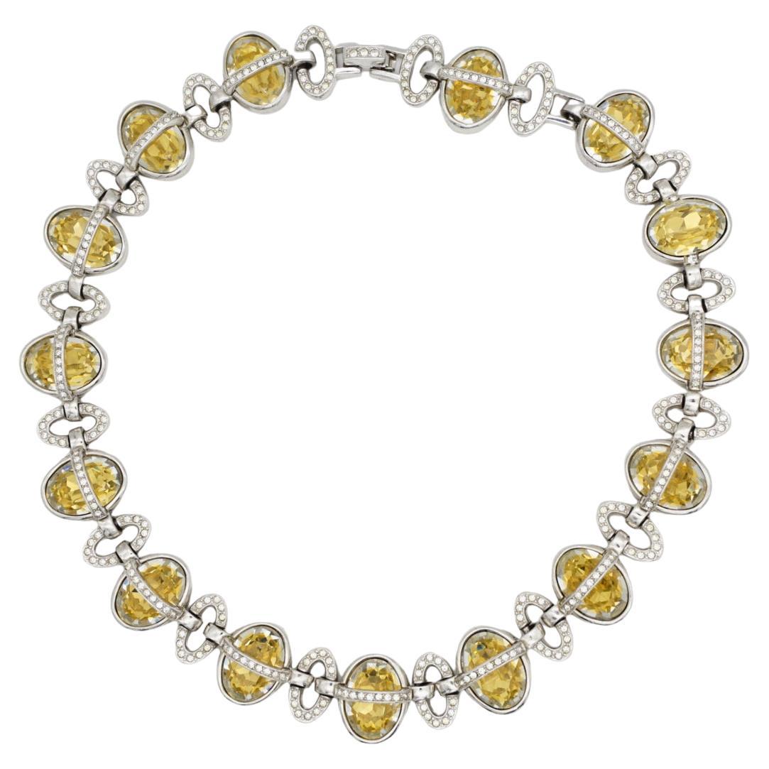CHRISTIAN DIOR 1996 Citrine Crystals Interlocked Linked Silver Choker Necklace