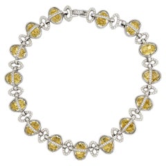 CHRISTIAN DIOR 1996 Citrine Crystals Interlocked Linked Silver Choker Necklace