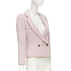 CHRISTIAN DIOR 1997 Runway John Galliano pink tweed ribbon trimmed jacket FR42 L