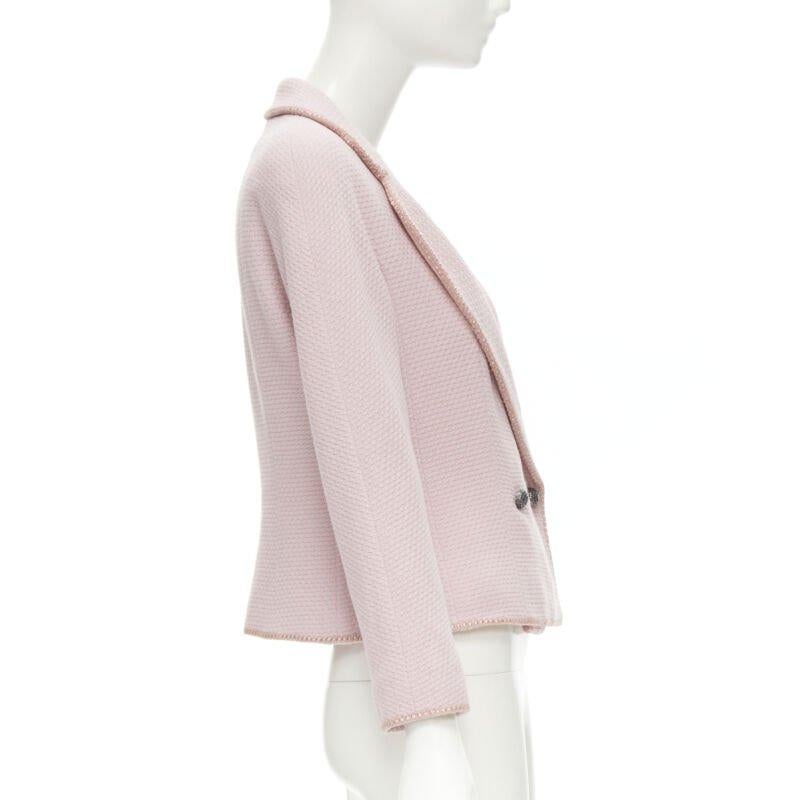 Beige CHRISTIAN DIOR 1997 Runway John Galliano pink tweed ribbon trimmed jacket FR42 L For Sale