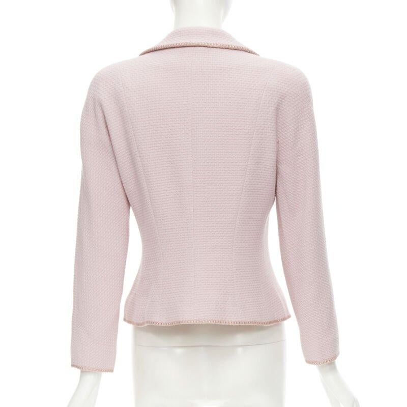 CHRISTIAN DIOR 1997 Runway John Galliano pink tweed ribbon trimmed jacket FR42 L In Excellent Condition For Sale In Hong Kong, NT